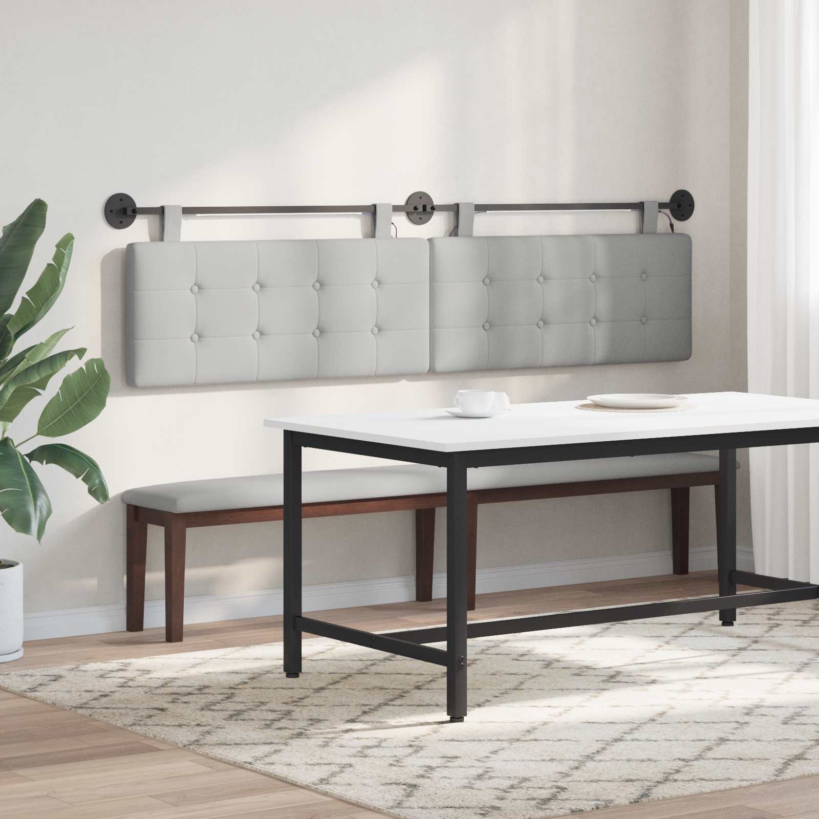 Tête de lit suspendue Avec lumière LED Gris nuage Tissu - XIOS