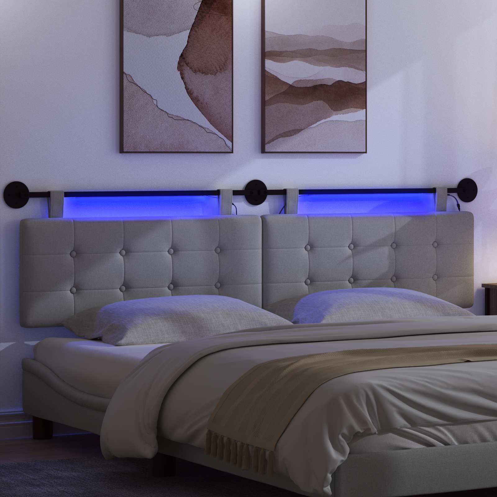 Tête de lit suspendue Avec lumière LED Gris clair Tissu - XIOS
