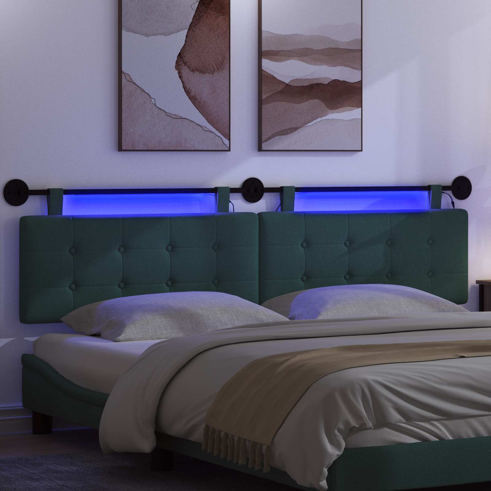 Tête de lit suspendue Avec lumière LED Vert foncé Tissu - XIOS
