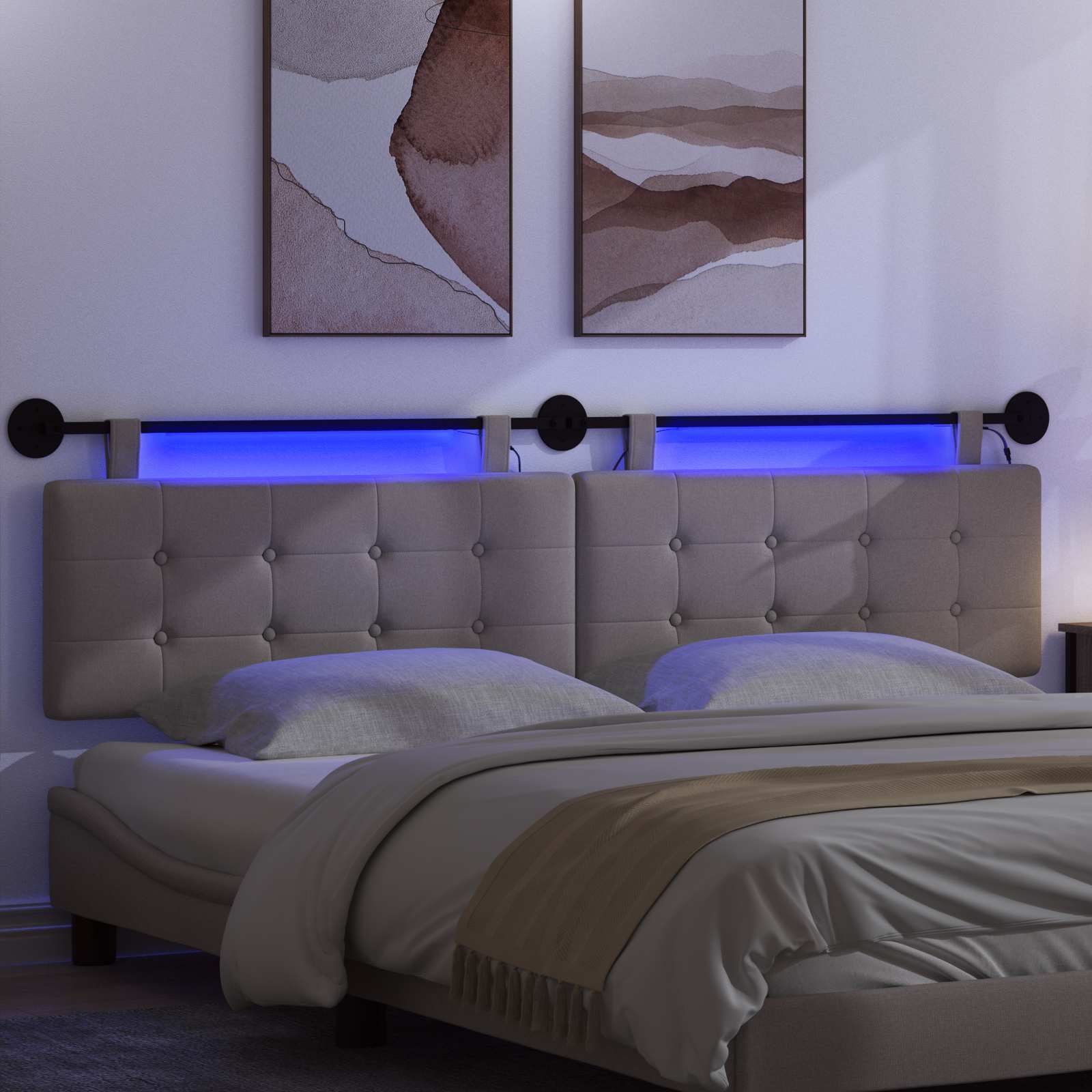 Tête de lit suspendue Avec lumière LED Taupe Tissu - XIOS