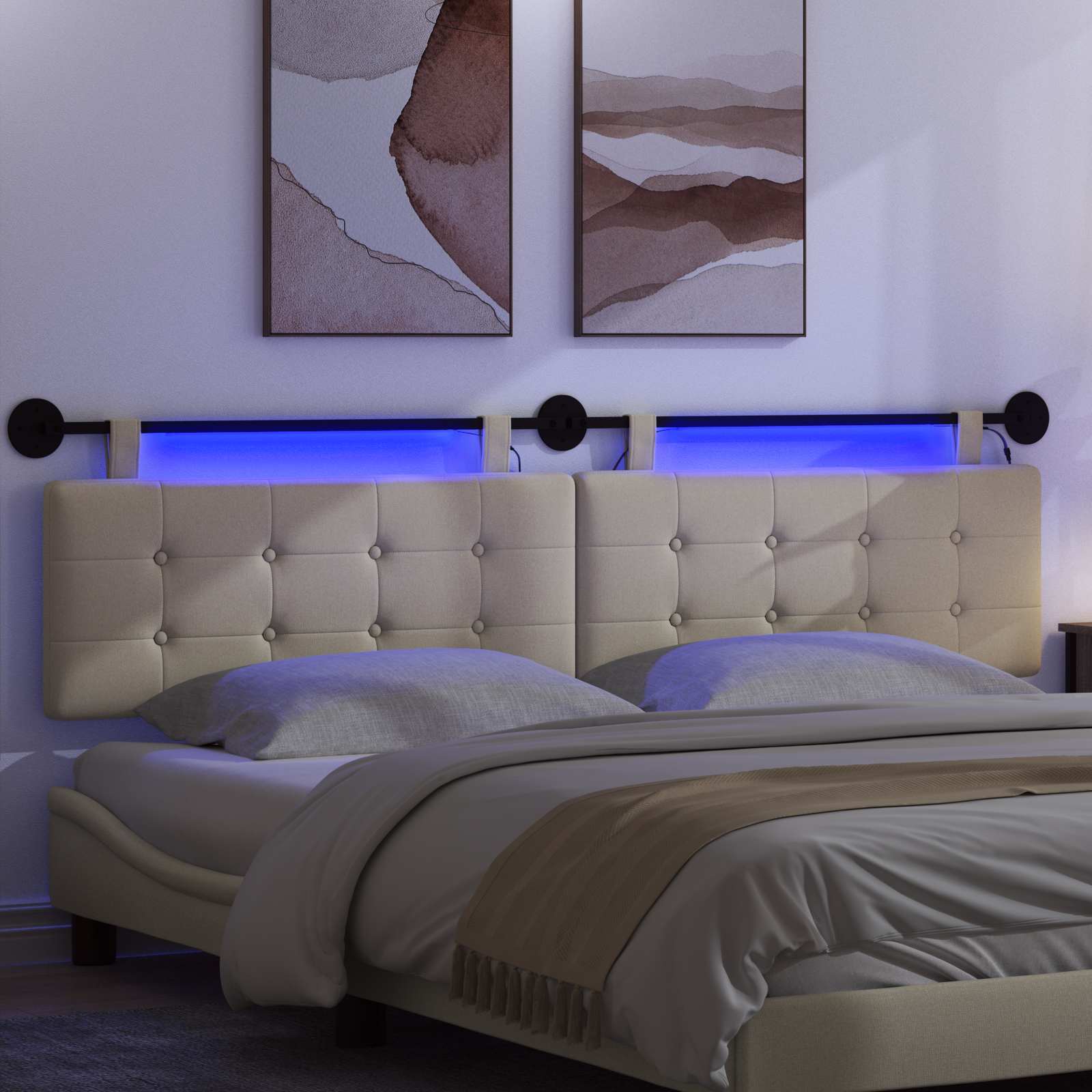 Tête de lit suspendue Avec lumière LED Crème Tissu - XIOS