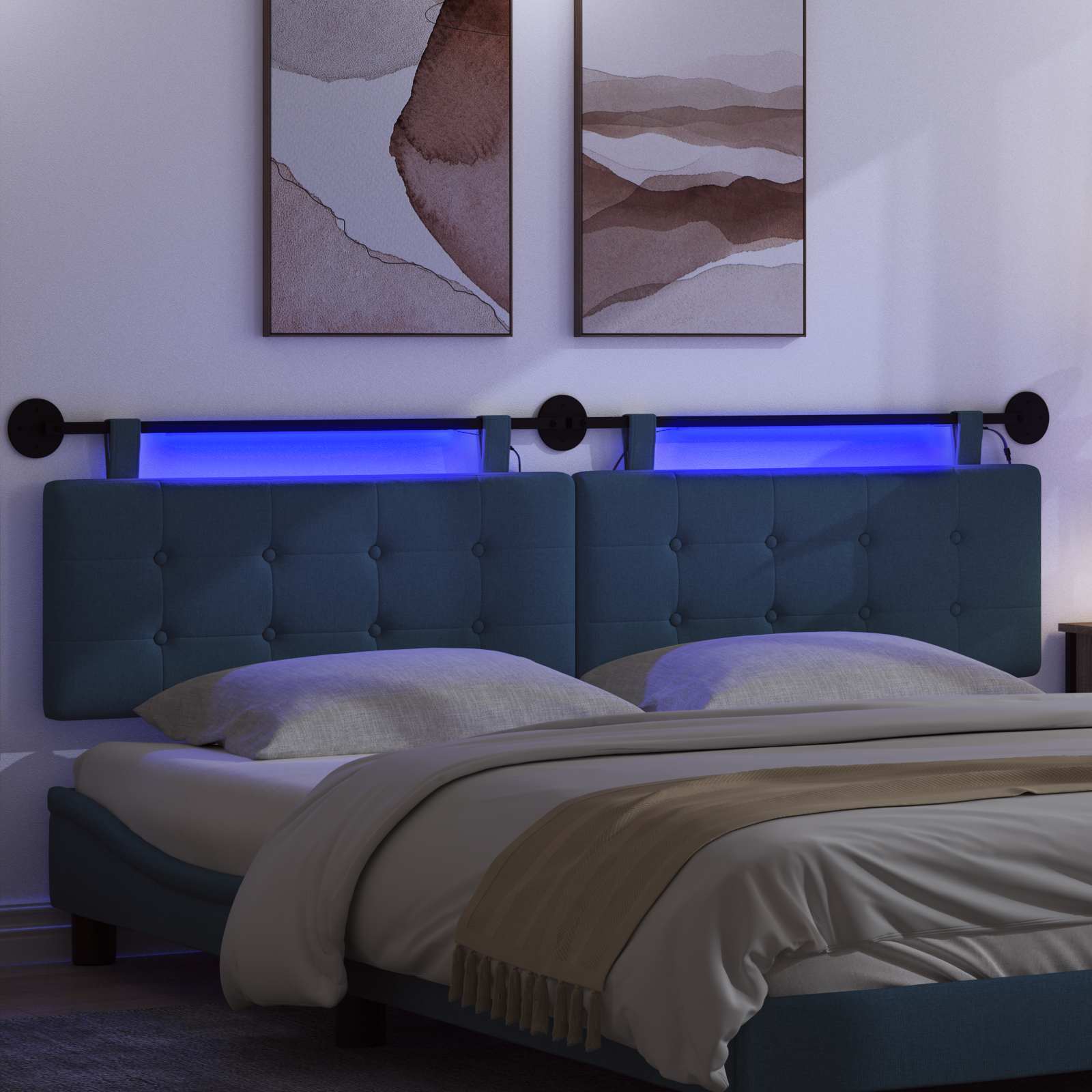 Tête de lit suspendue Avec lumière LED Bleu Tissu - XIOS