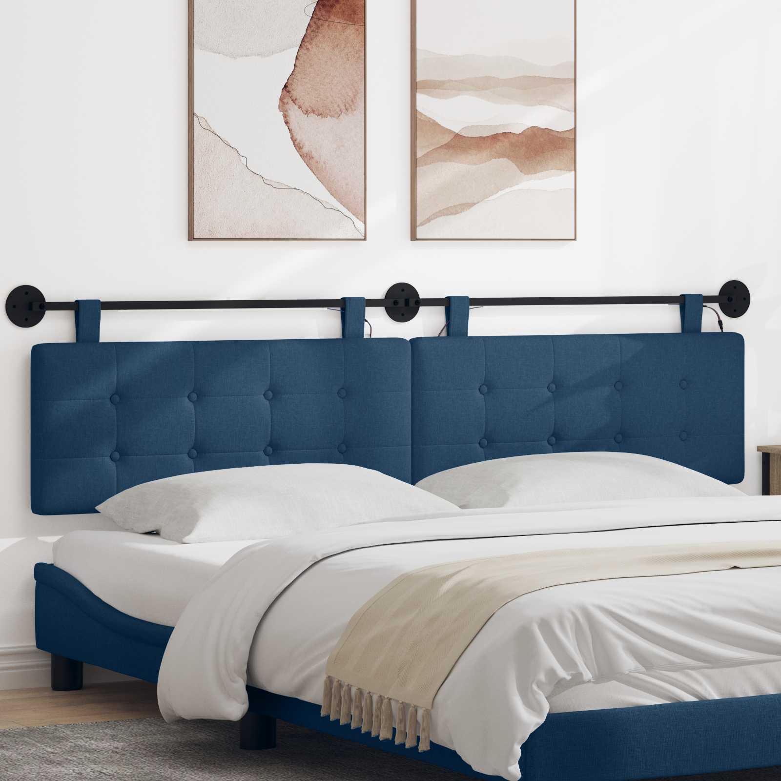 Tête de lit suspendue Avec lumière LED Bleu Tissu - XIOS