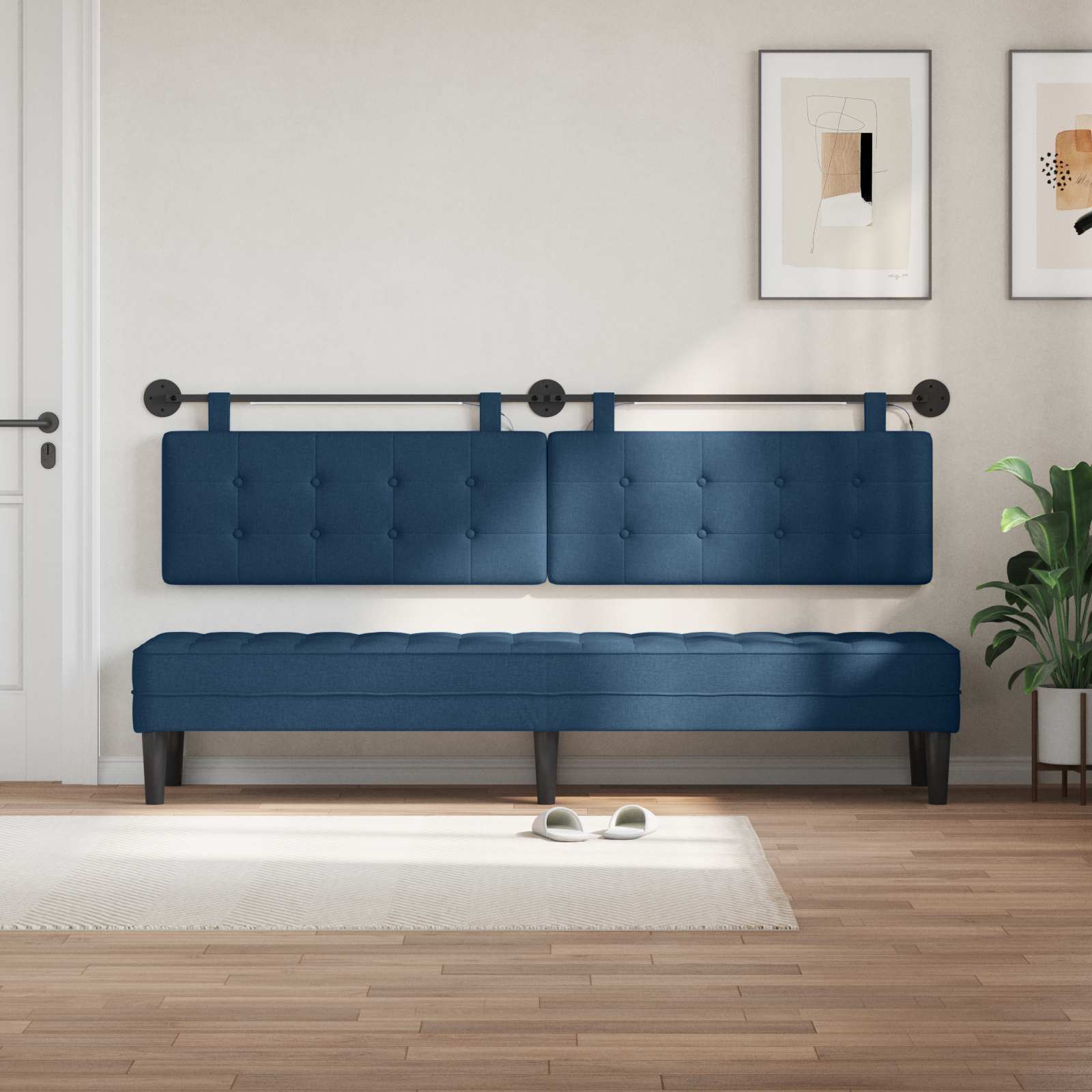Tête de lit suspendue Avec lumière LED Bleu Tissu - XIOS