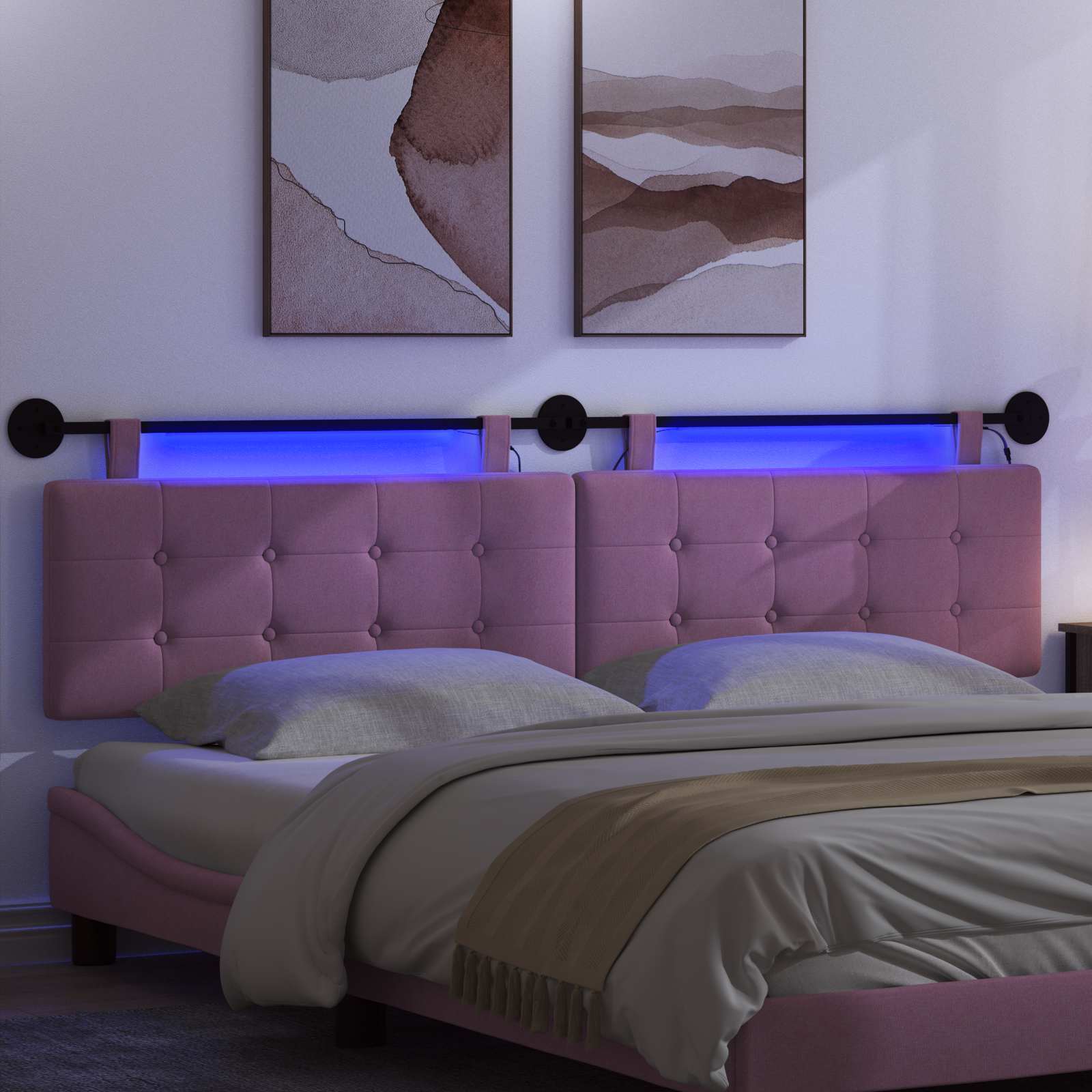 Tête de lit suspendue Avec lumière LED Rose Tissu - XIOS