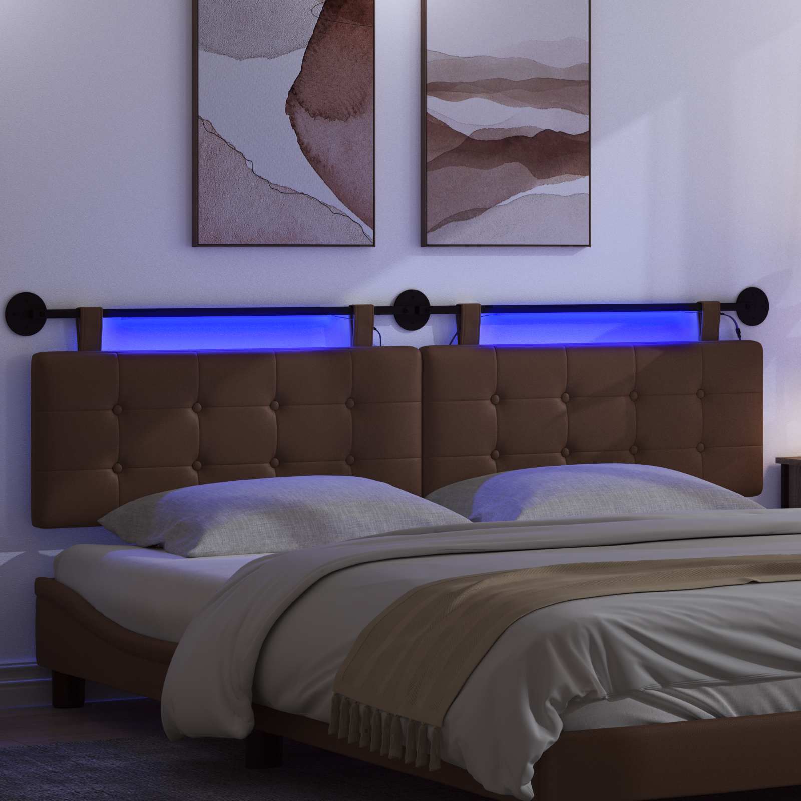 Tête de lit suspendue Avec lumière LED Marron Simili cuir - XIOS
