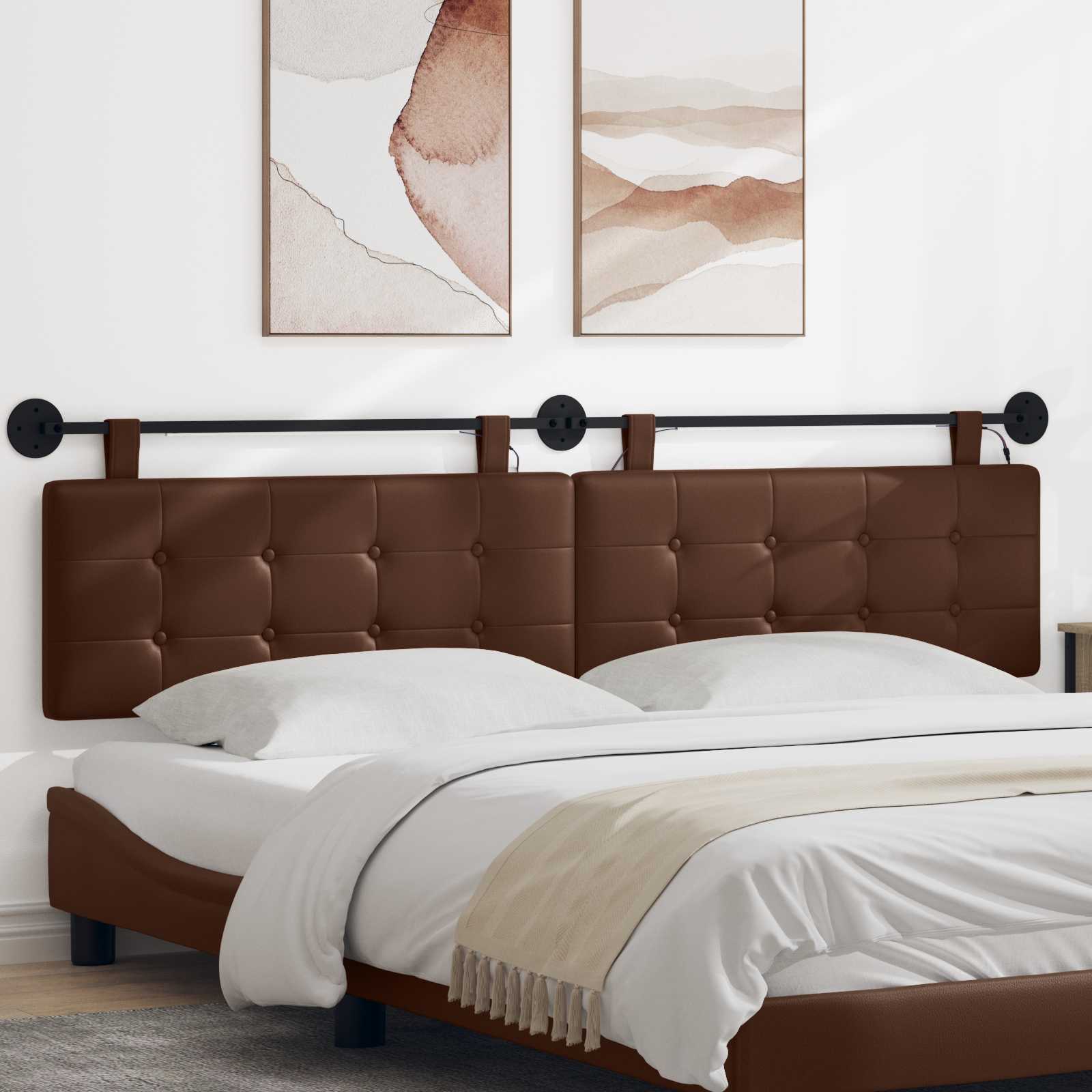 Tête de lit suspendue Avec lumière LED Marron Simili cuir - XIOS