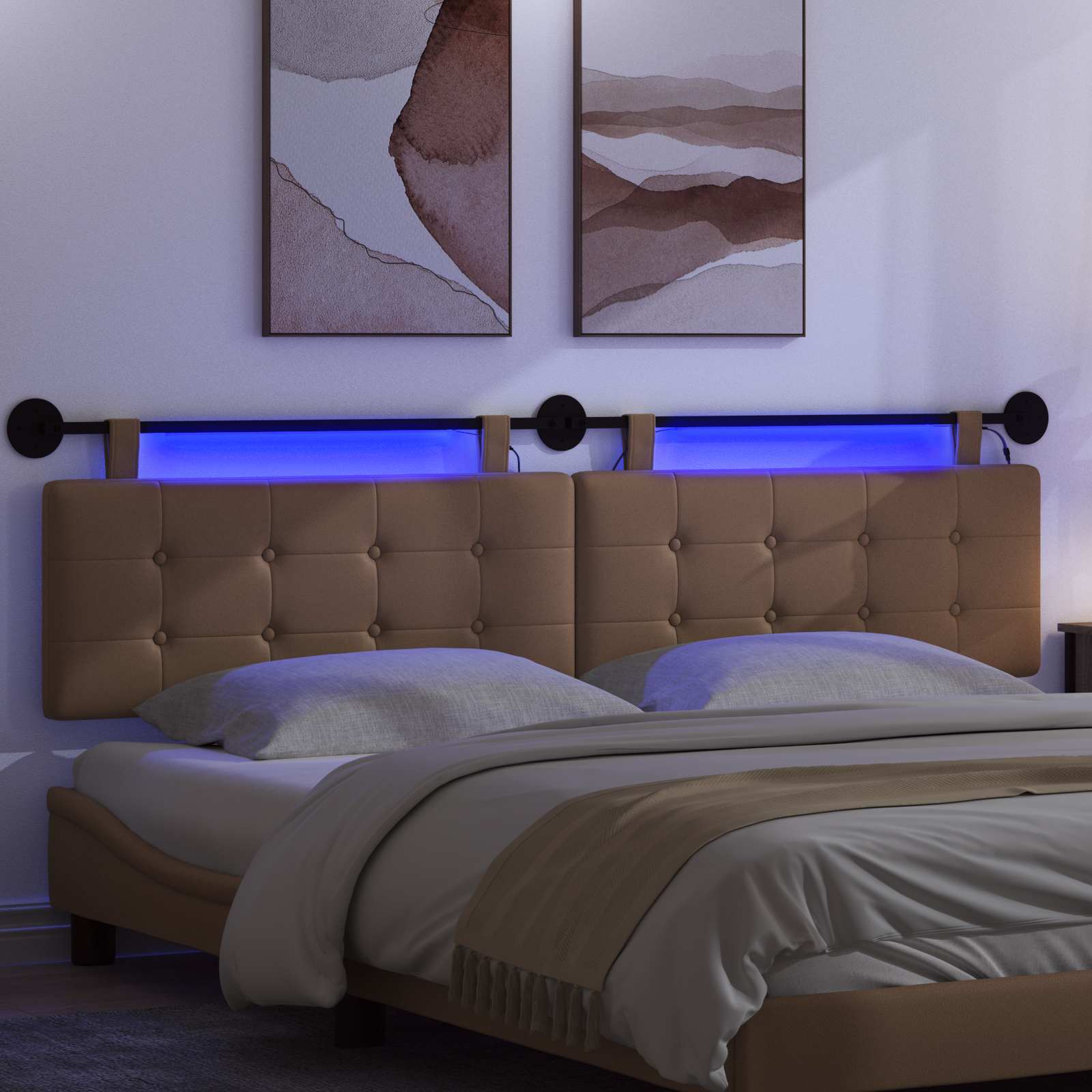 Tête de lit suspendue Avec lumière LED Cappuccino Simili cuir - XIOS