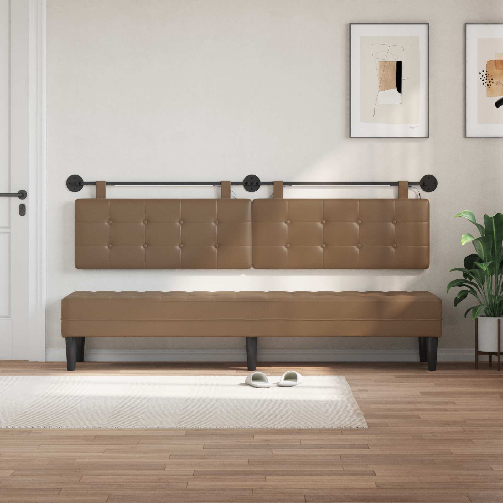 Tête de lit suspendue Avec lumière LED Cappuccino Simili cuir - XIOS