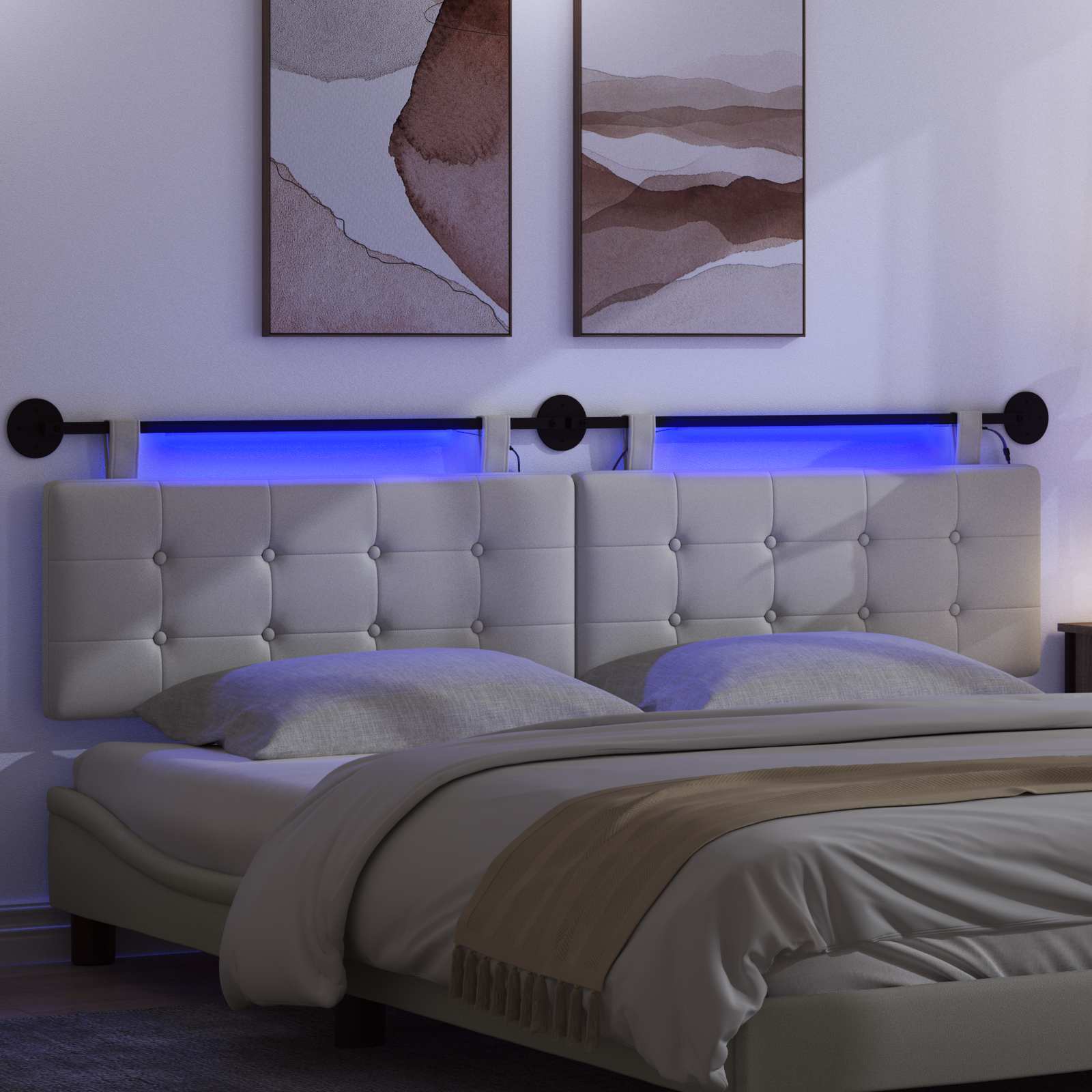 Tête de lit suspendue Avec lumière LED Blanc Simili cuir - XIOS