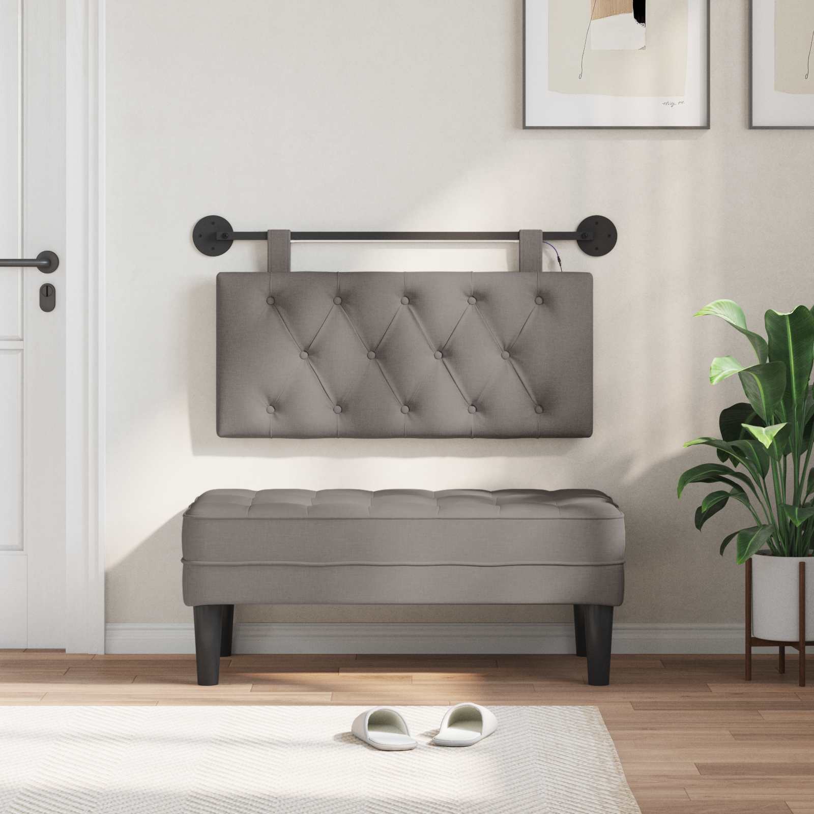 Tête de lit suspendue Avec lumière LED Taupe Tissu - XIOS
