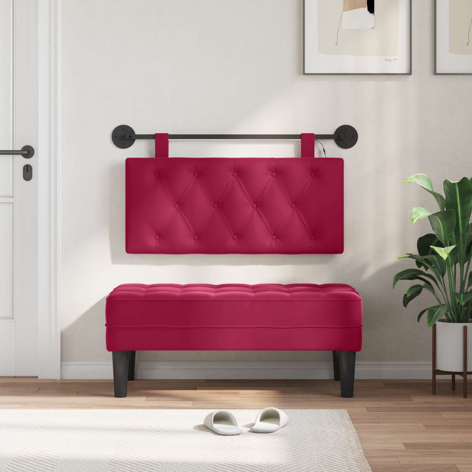 Tête de lit suspendue Avec lumière LED Bordeaux Velours - XIOS