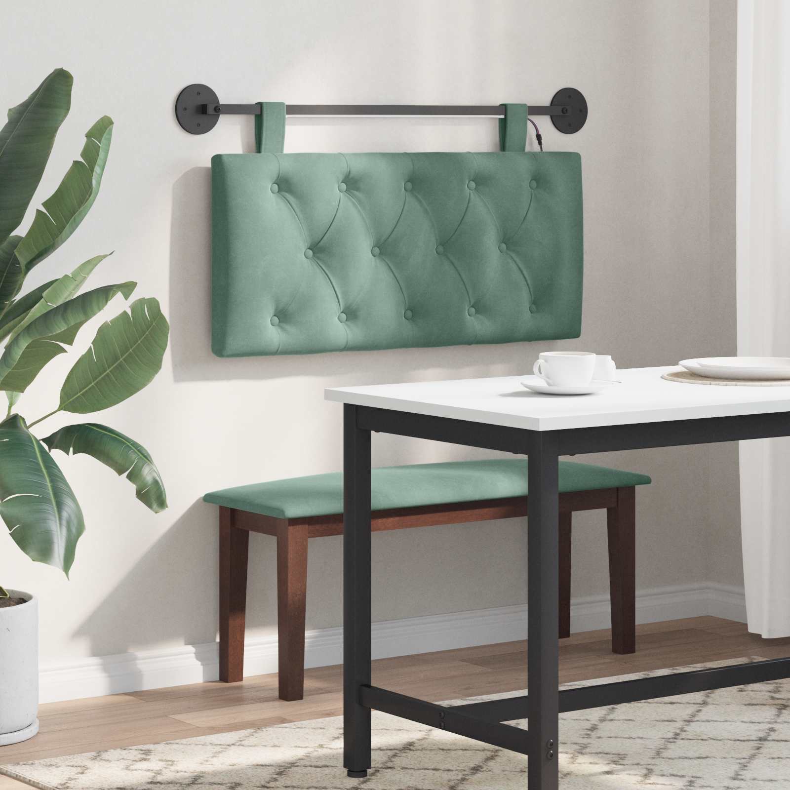 Tête de lit suspendue Avec lumière LED Vert Mer Velours - XIOS