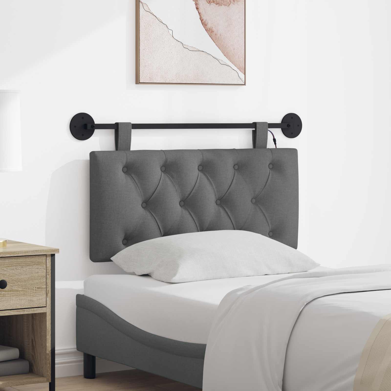 Tête de lit suspendue Avec lumière LED Gris foncé Tissu - XIOS