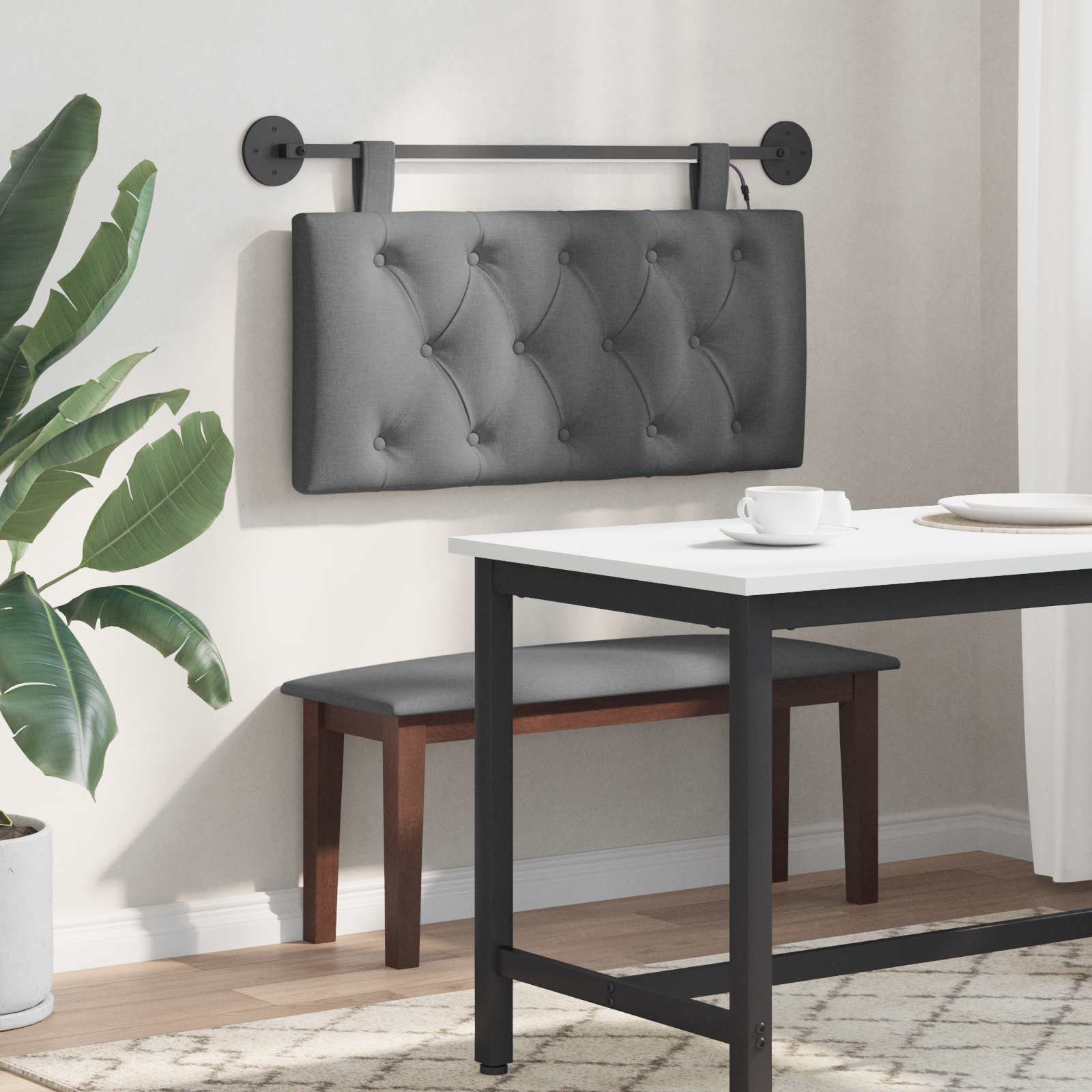 Tête de lit suspendue Avec lumière LED Gris foncé Tissu - XIOS