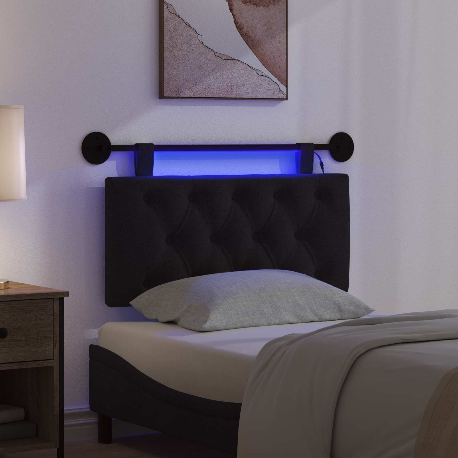Tête de lit suspendue Avec lumière LED Noir Tissu - XIOS
