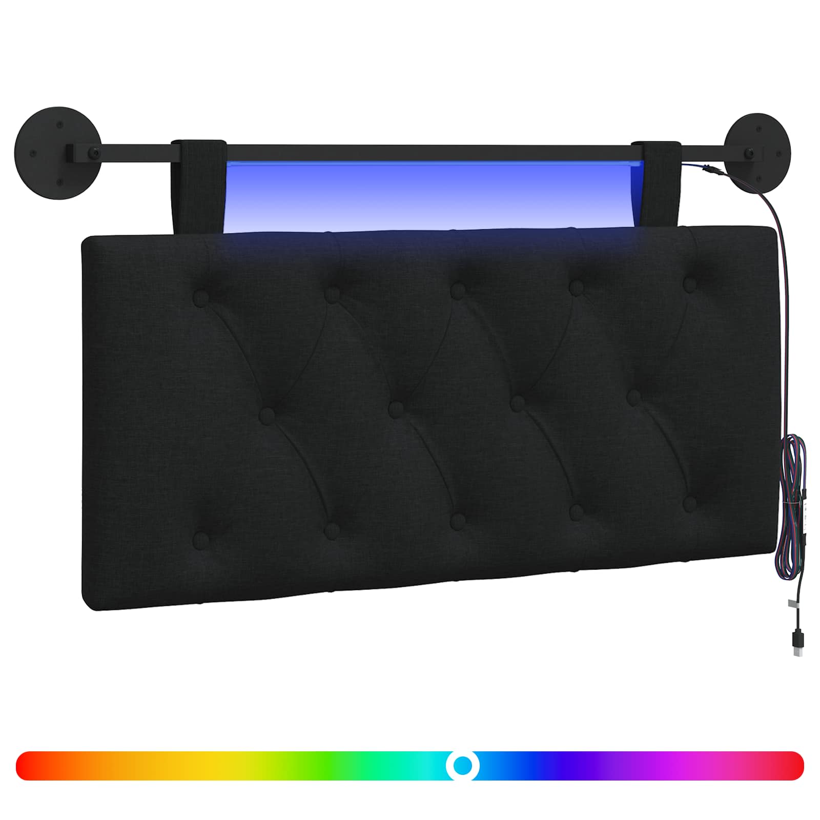 Tête de lit suspendue Avec lumière LED Noir Tissu - XIOS