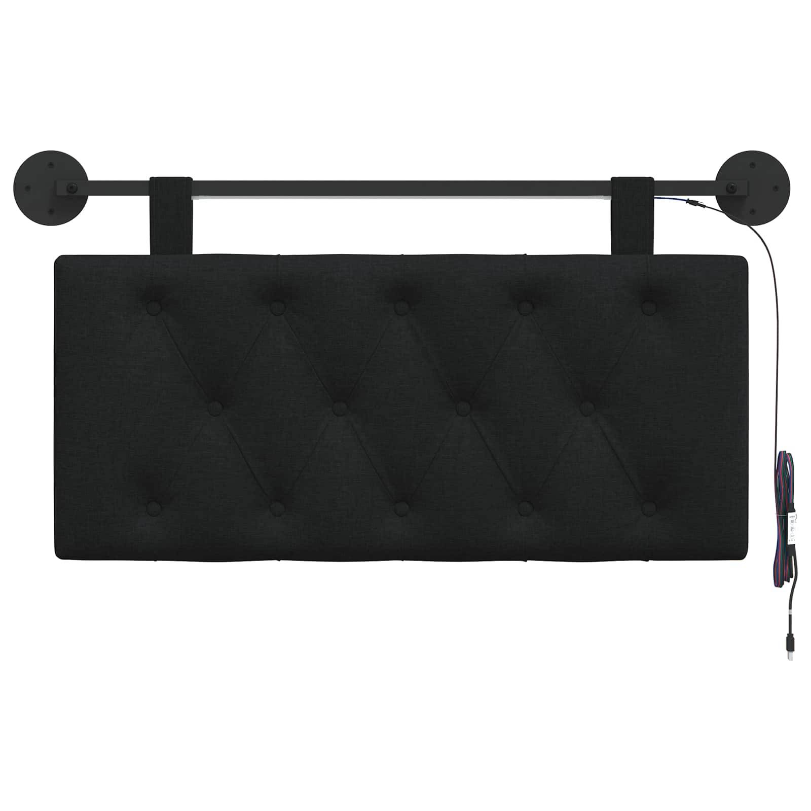Tête de lit suspendue Avec lumière LED Noir Tissu - XIOS