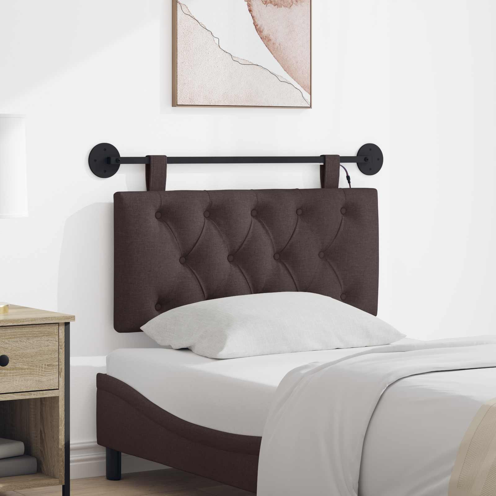 Tête de lit suspendue Avec lumière LED Marron foncé Tissu - XIOS