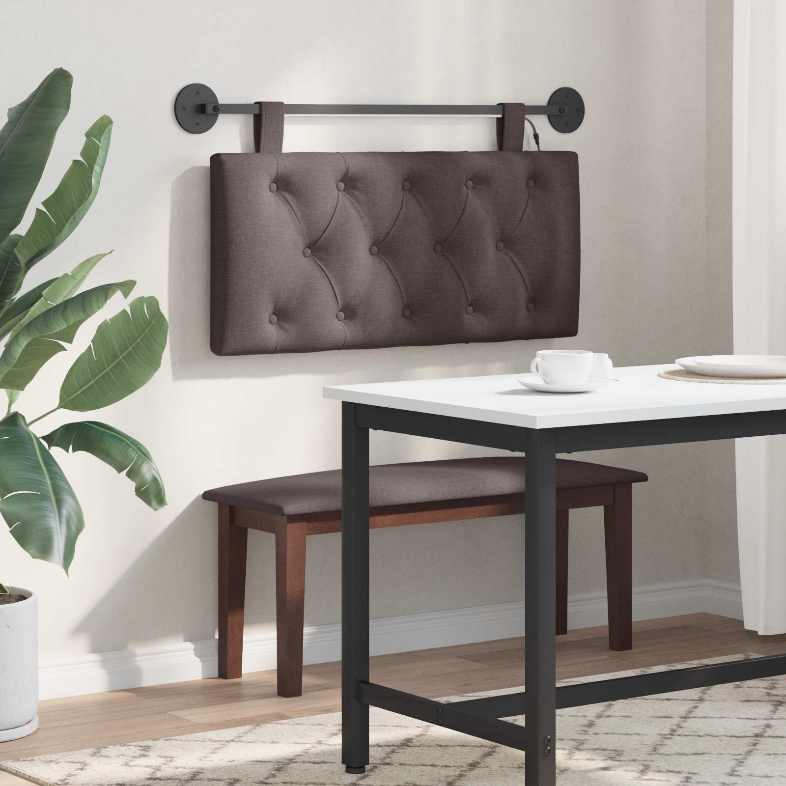 Tête de lit suspendue Avec lumière LED Marron foncé Tissu - XIOS