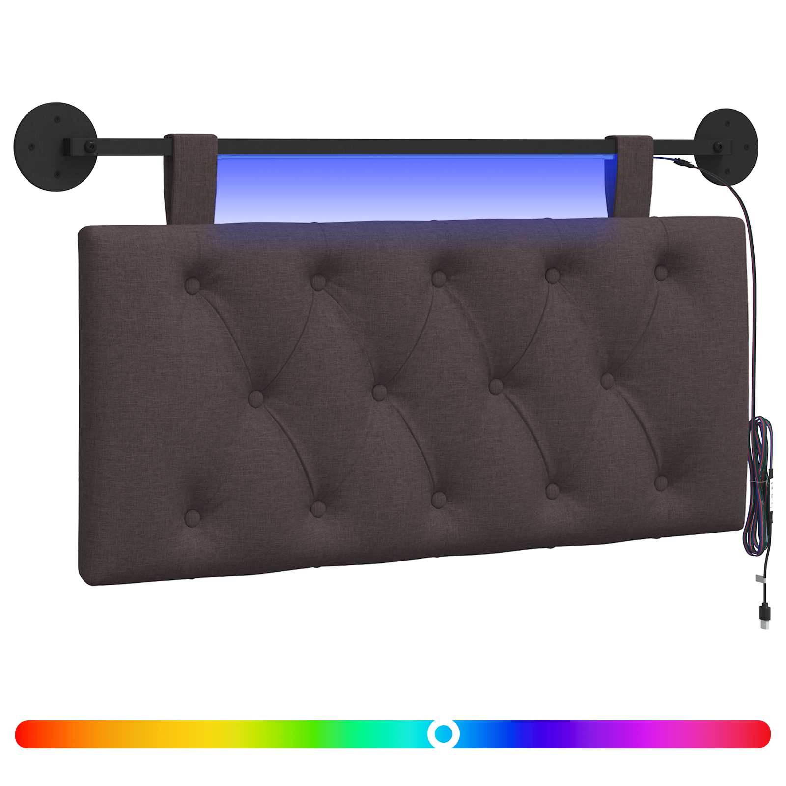 Tête de lit suspendue Avec lumière LED Marron foncé Tissu - XIOS