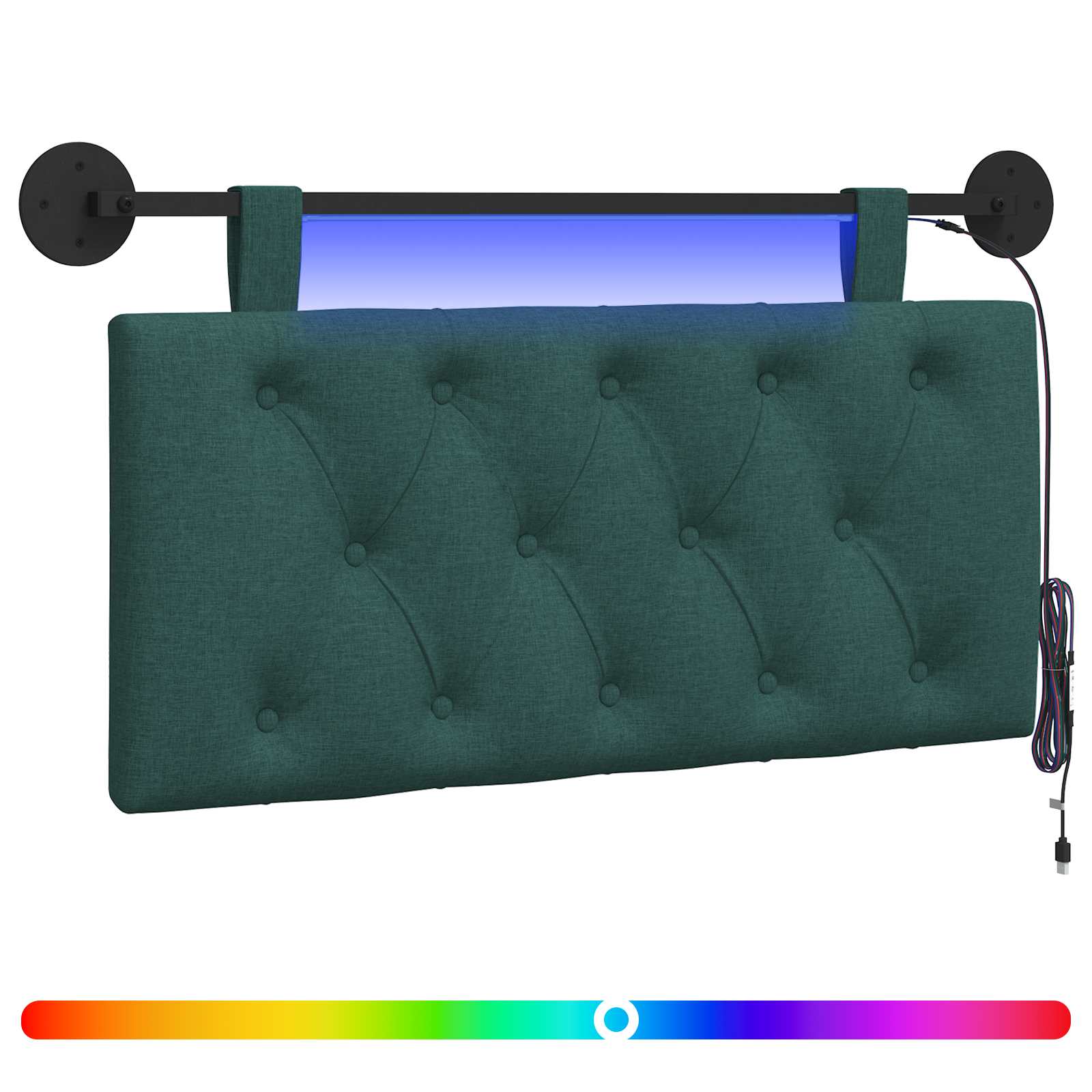 Tête de lit suspendue Avec lumière LED Vert foncé Tissu - XIOS