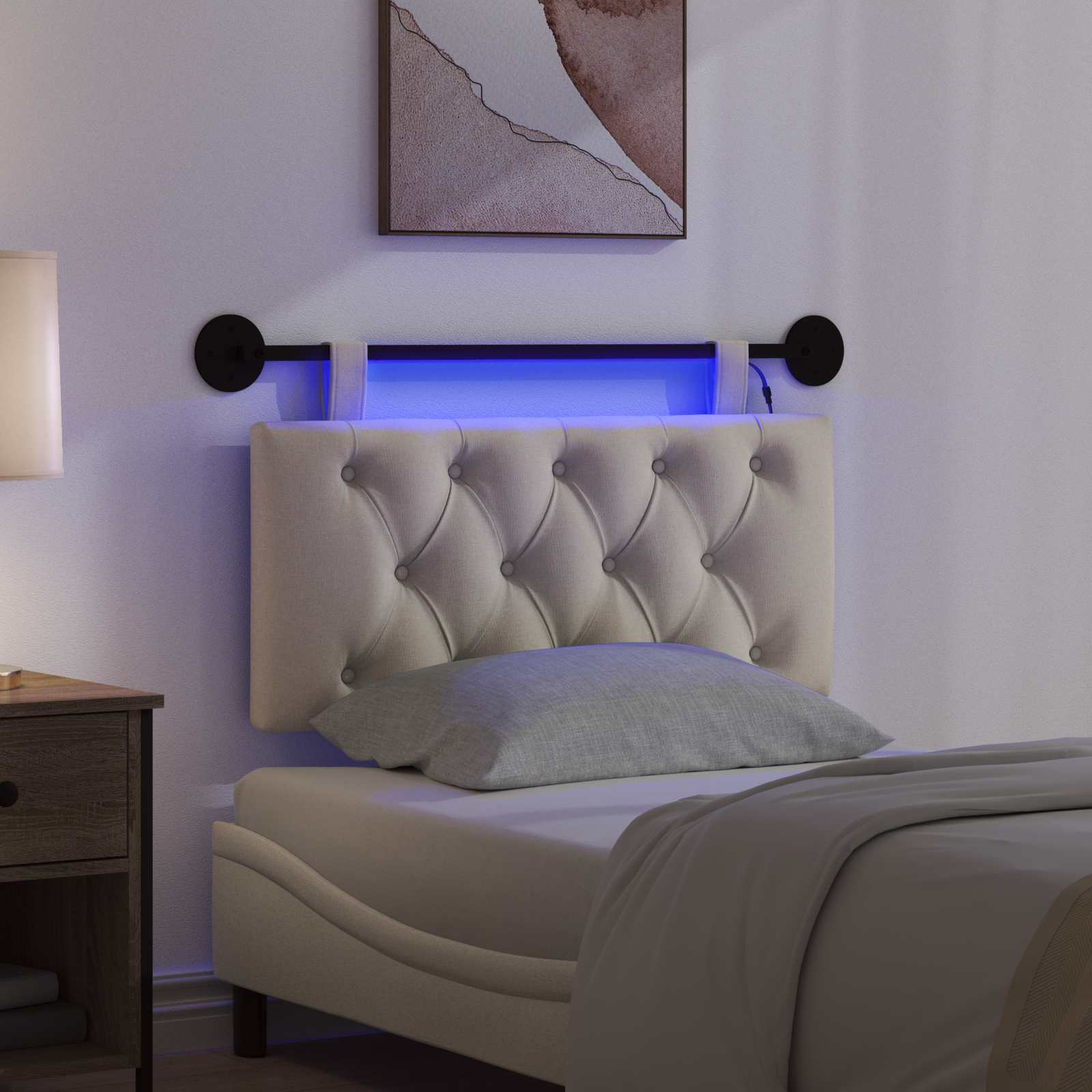 Tête de lit suspendue Avec lumière LED Crème Tissu - XIOS