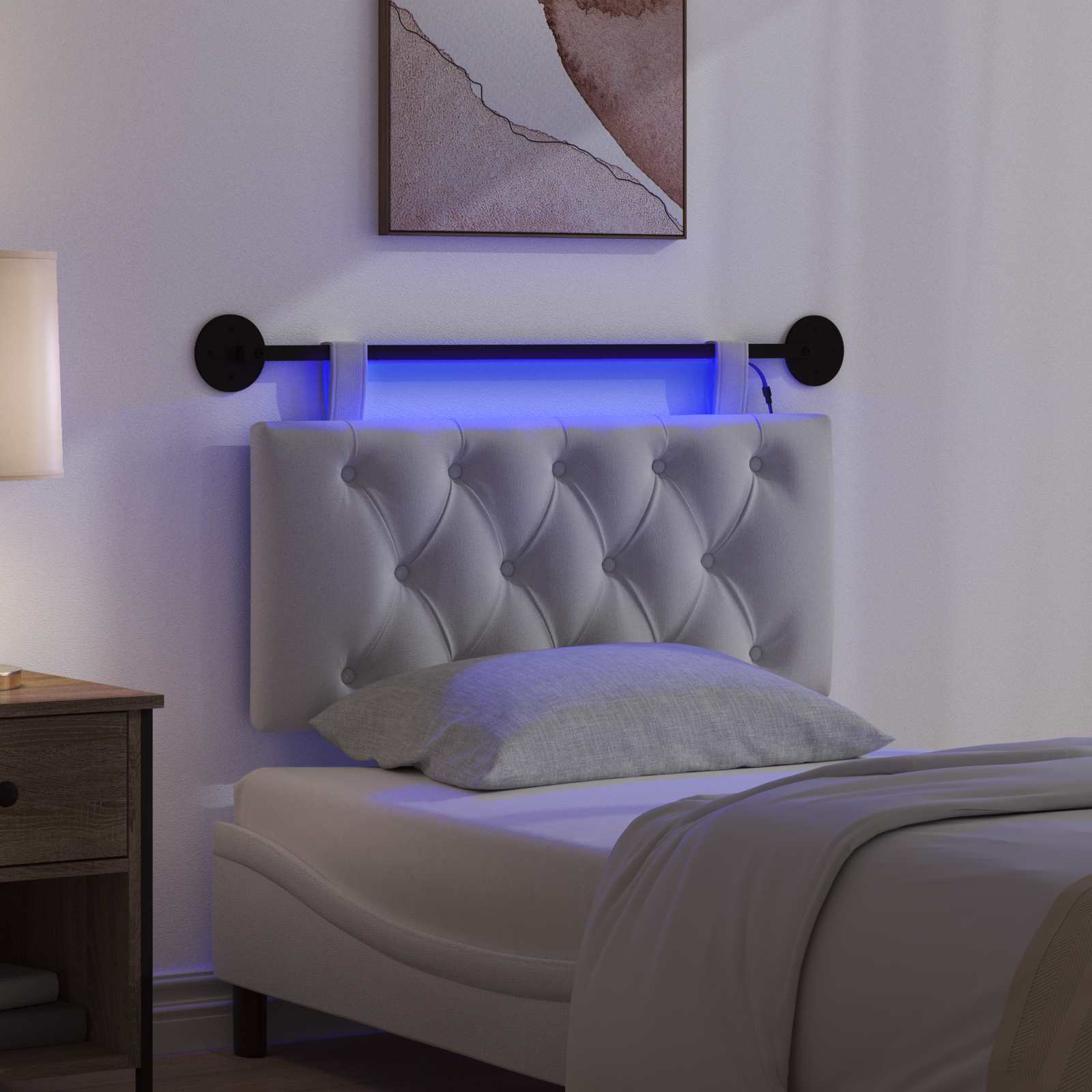 Tête de lit suspendue Avec lumière LED Blanc Tissu - XIOS