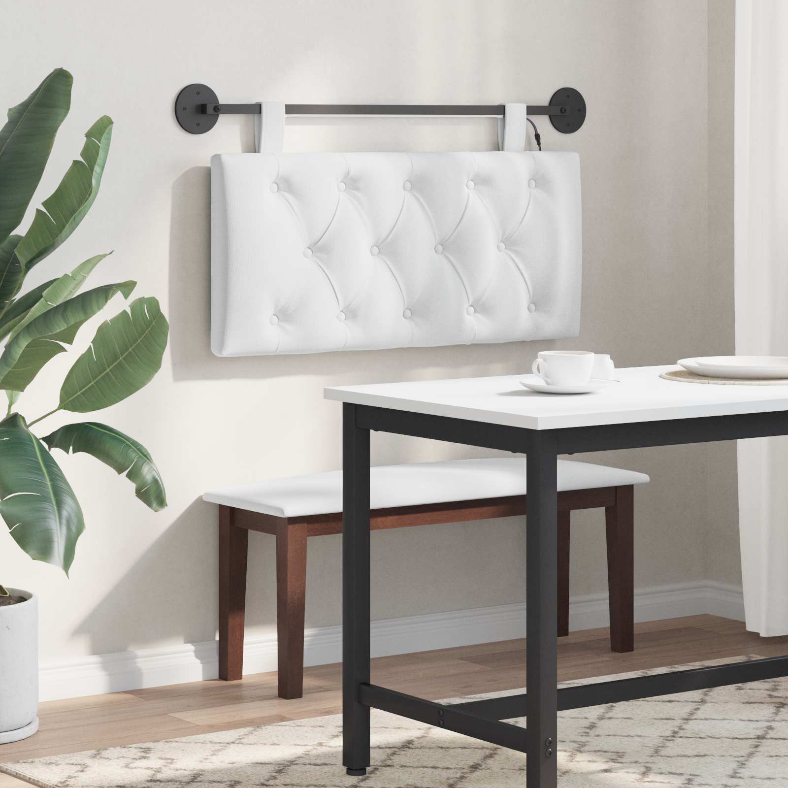 Tête de lit suspendue Avec lumière LED Blanc Tissu - XIOS