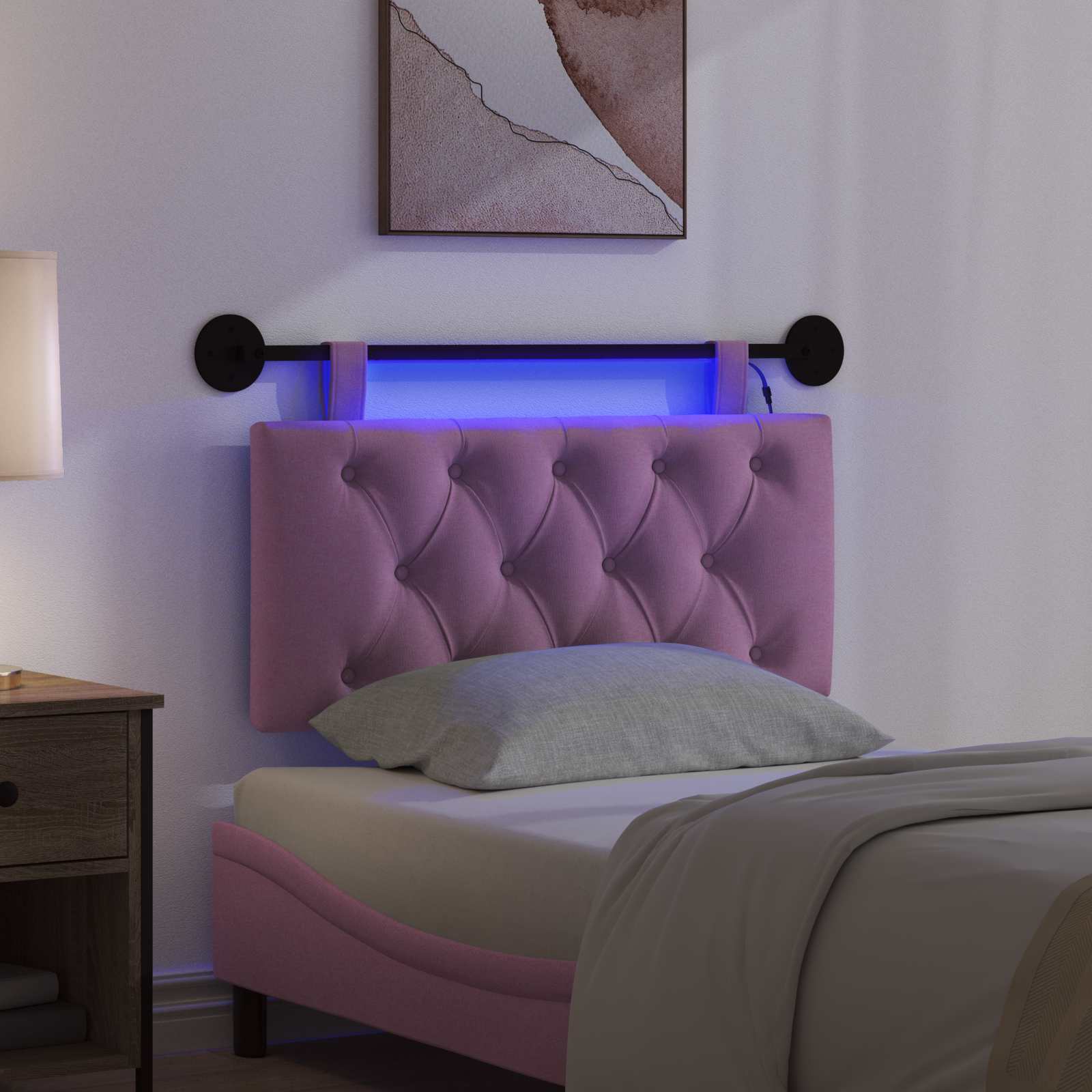 Tête de lit suspendue Avec lumière LED Rose Tissu - XIOS