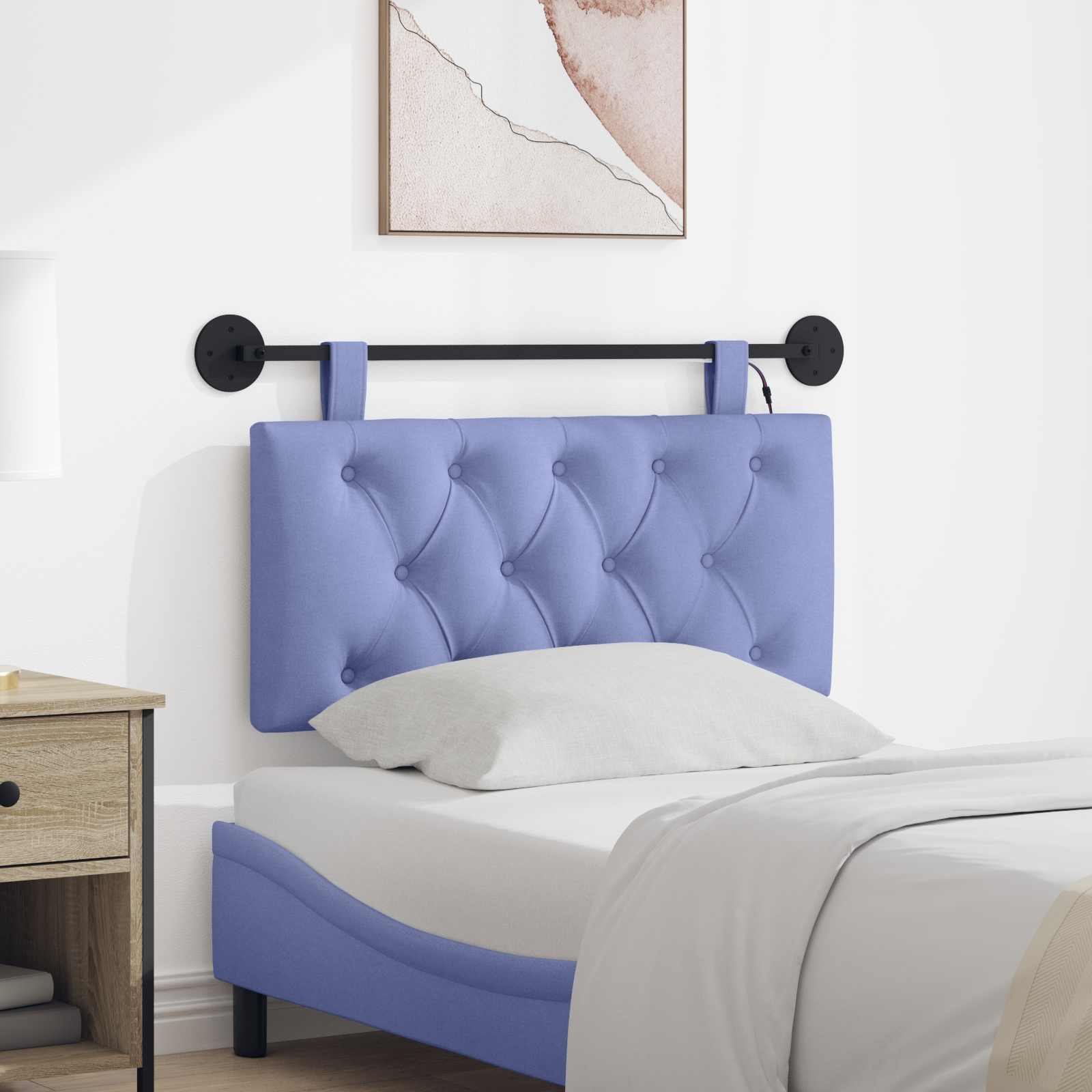 Tête de lit suspendue Avec lumière LED Bleu denim Tissu - XIOS