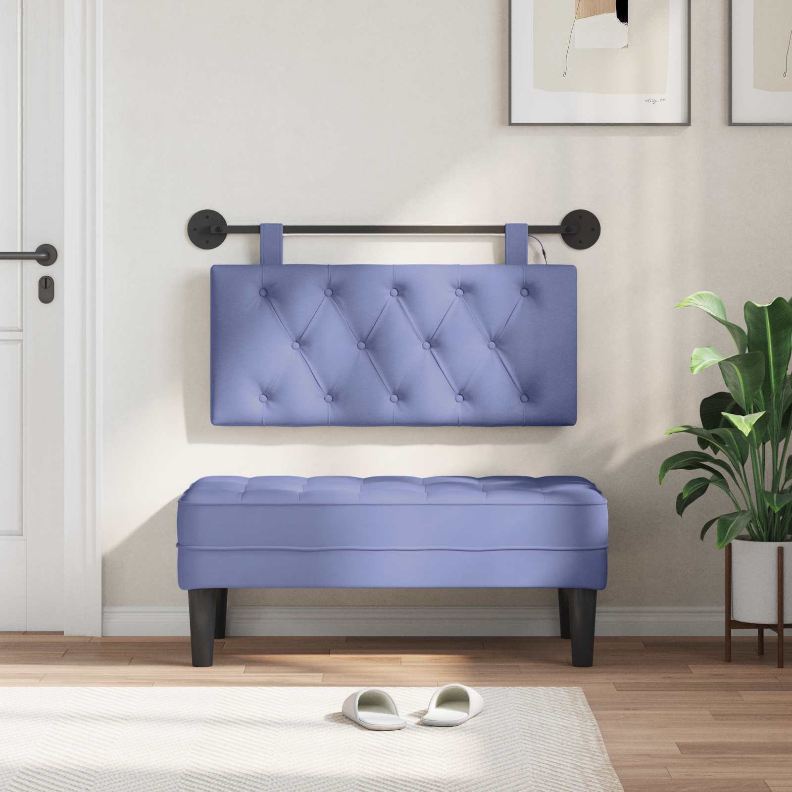 Tête de lit suspendue Avec lumière LED Bleu denim Tissu - XIOS