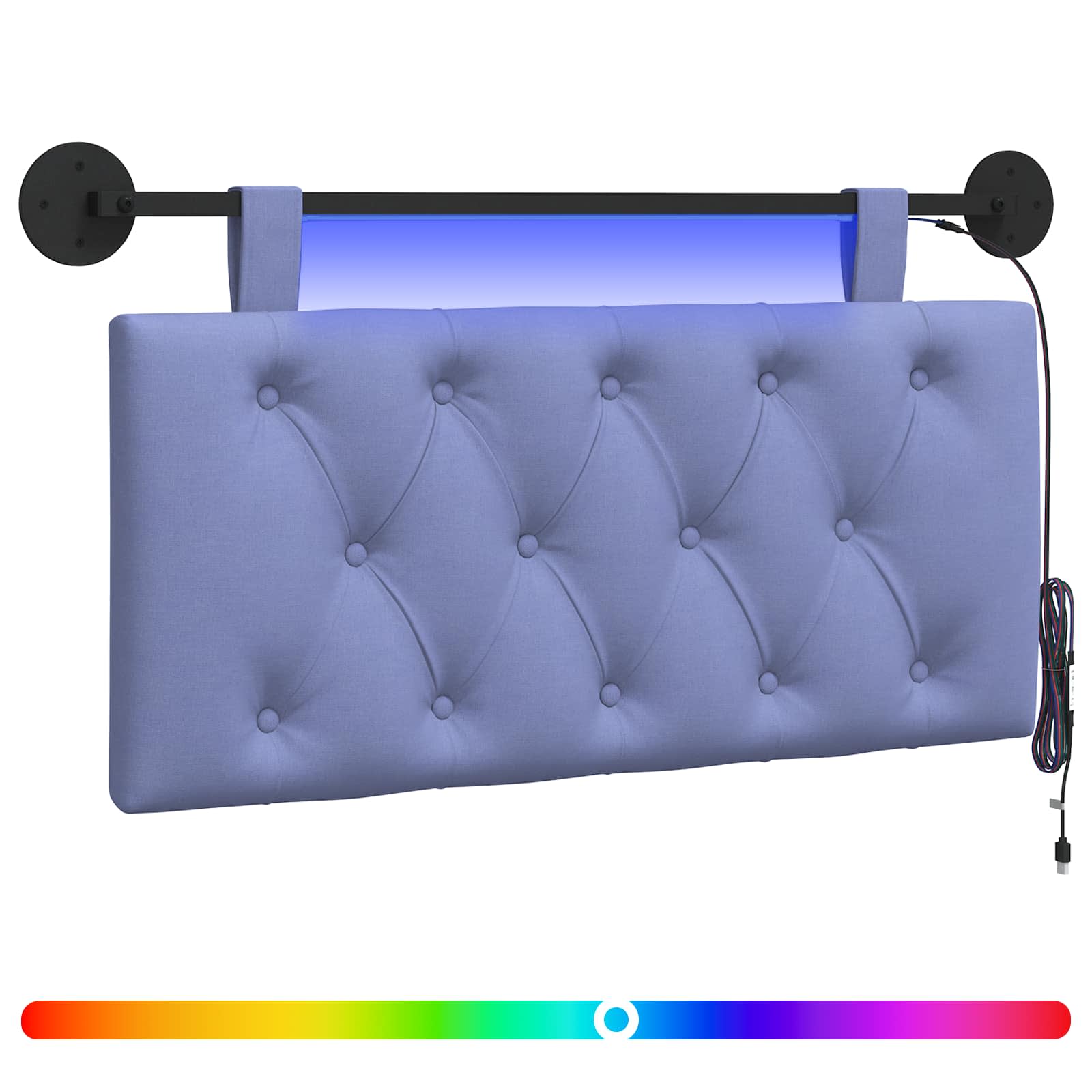 Tête de lit suspendue Avec lumière LED Bleu denim Tissu - XIOS