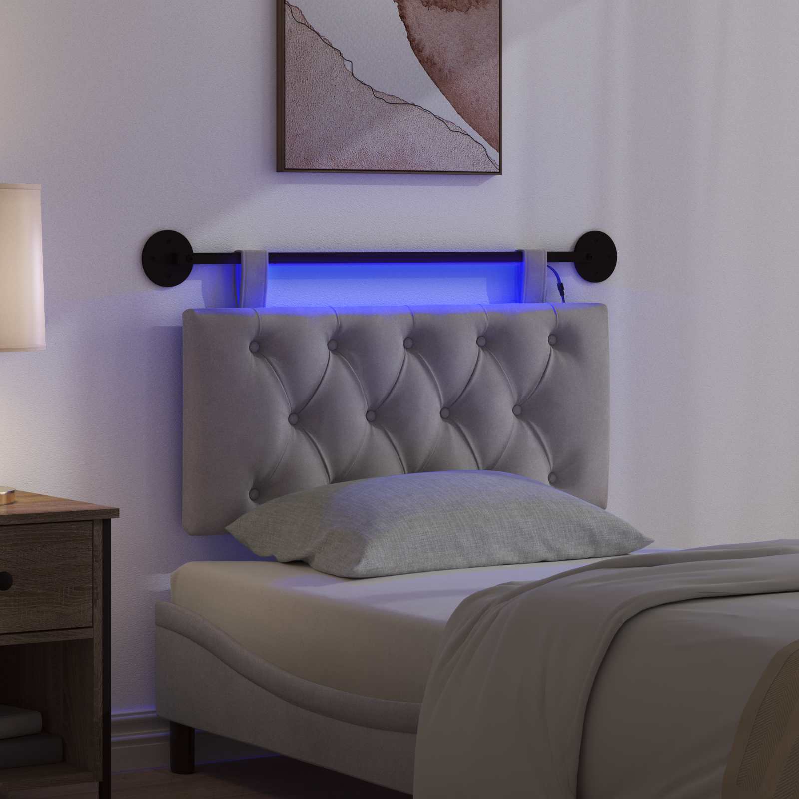 Tête de lit suspendue Avec lumière LED Gris clair Velours - XIOS