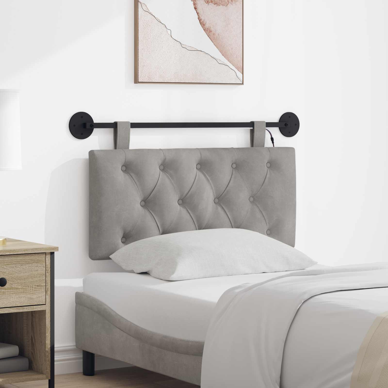 Tête de lit suspendue Avec lumière LED Gris clair Velours - XIOS