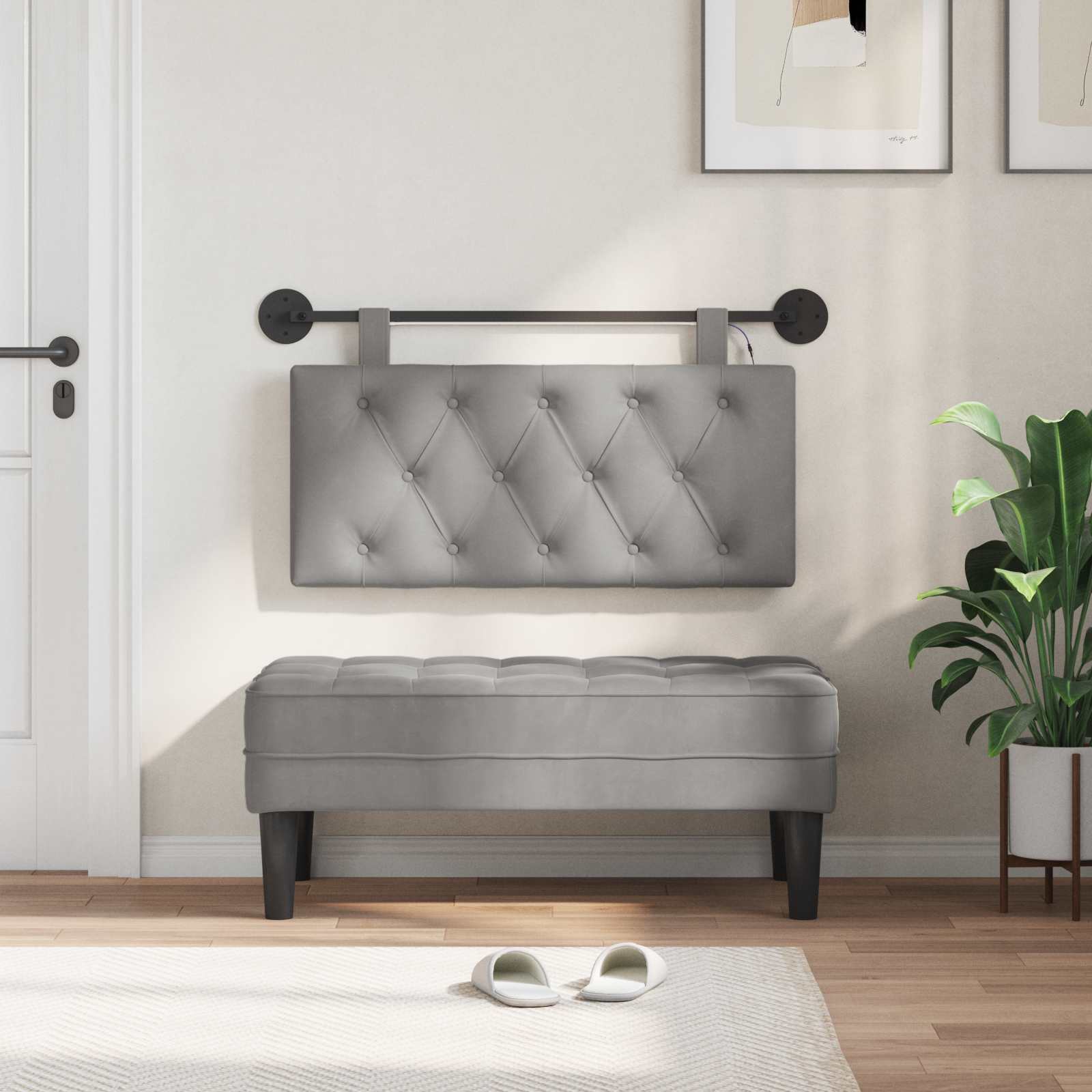Tête de lit suspendue Avec lumière LED Gris clair Velours - XIOS