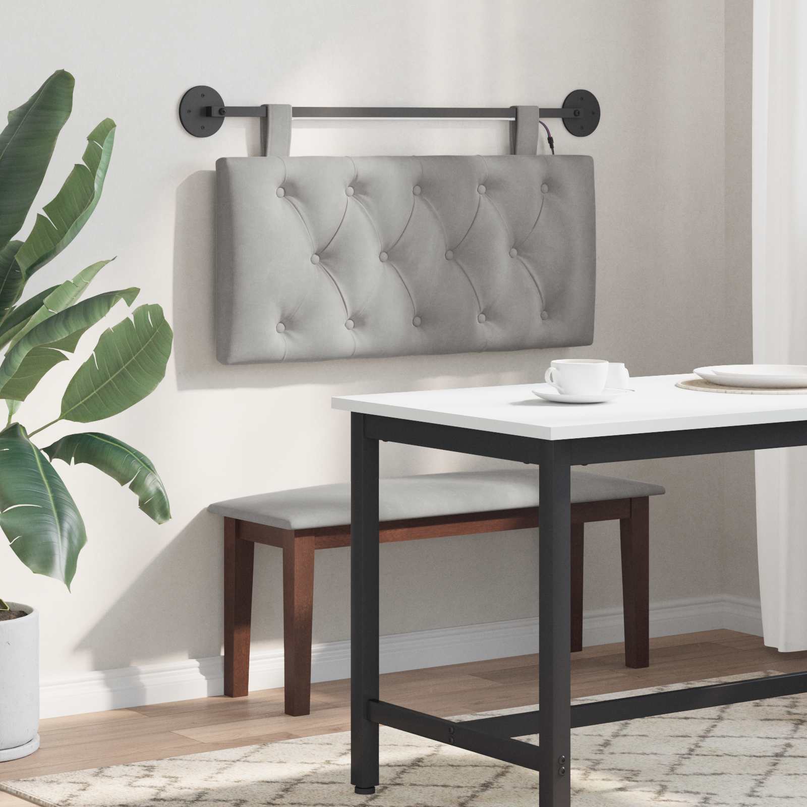 Tête de lit suspendue Avec lumière LED Gris clair Velours - XIOS