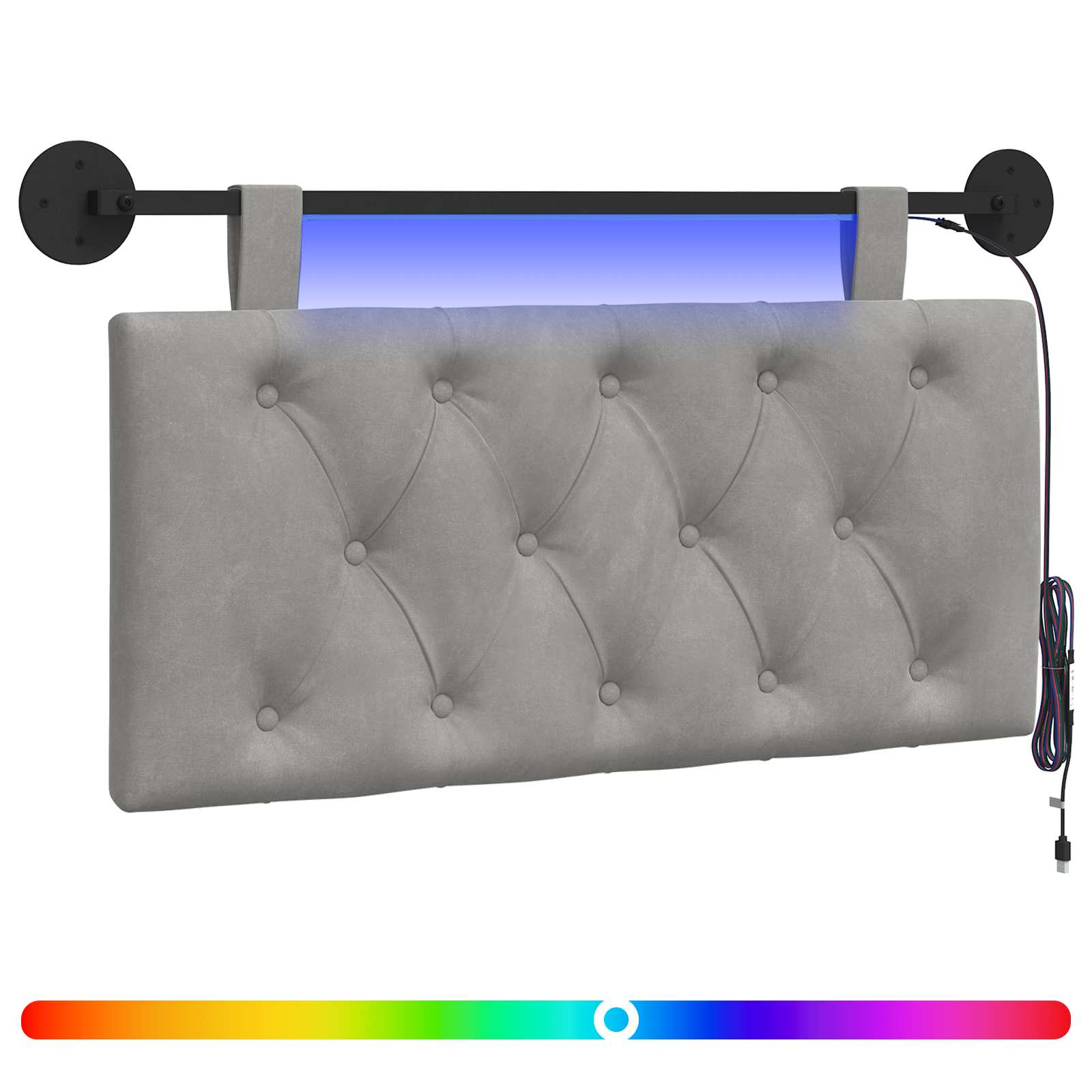 Tête de lit suspendue Avec lumière LED Gris clair Velours - XIOS