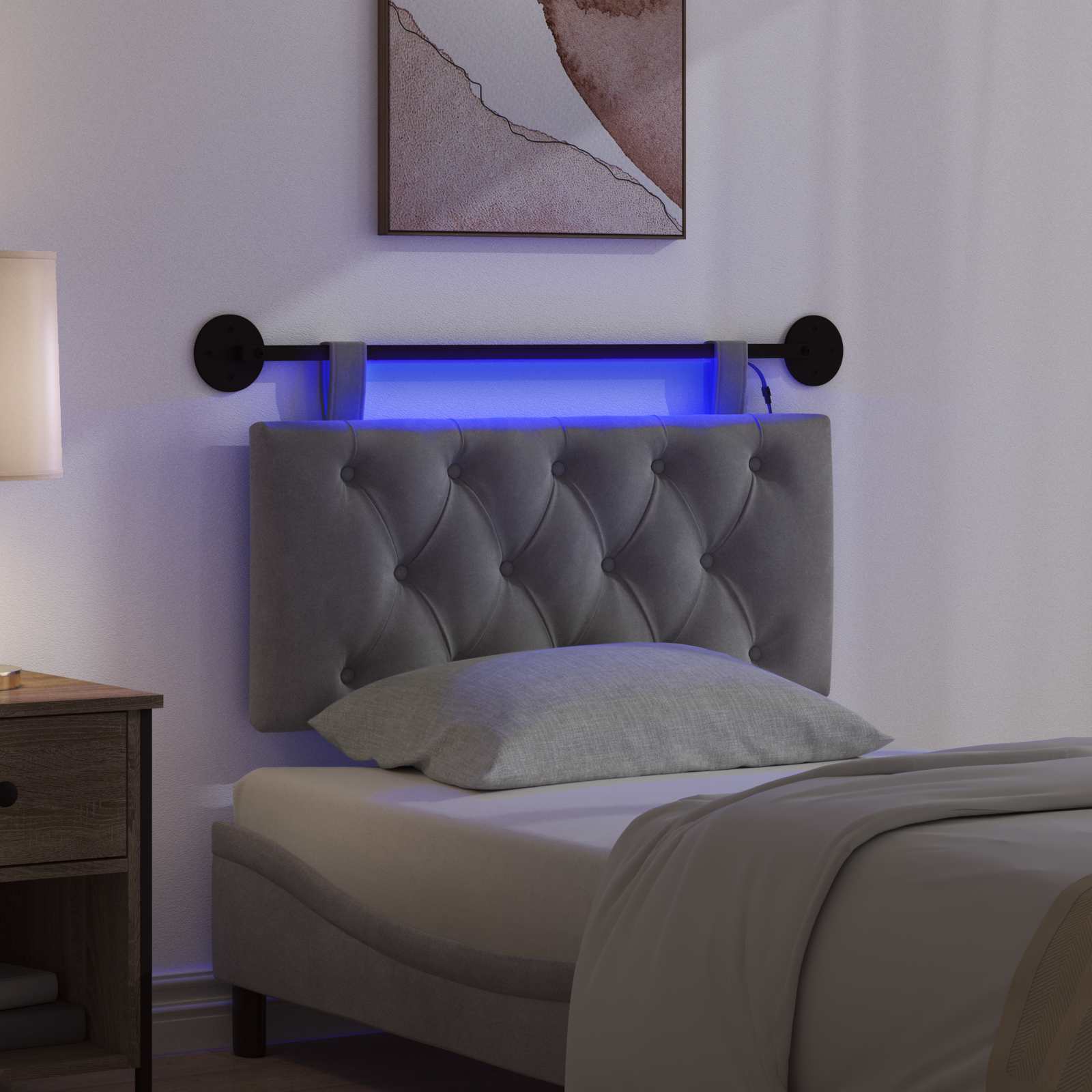 Tête de lit suspendue Avec lumière LED Gris foncé Velours - XIOS