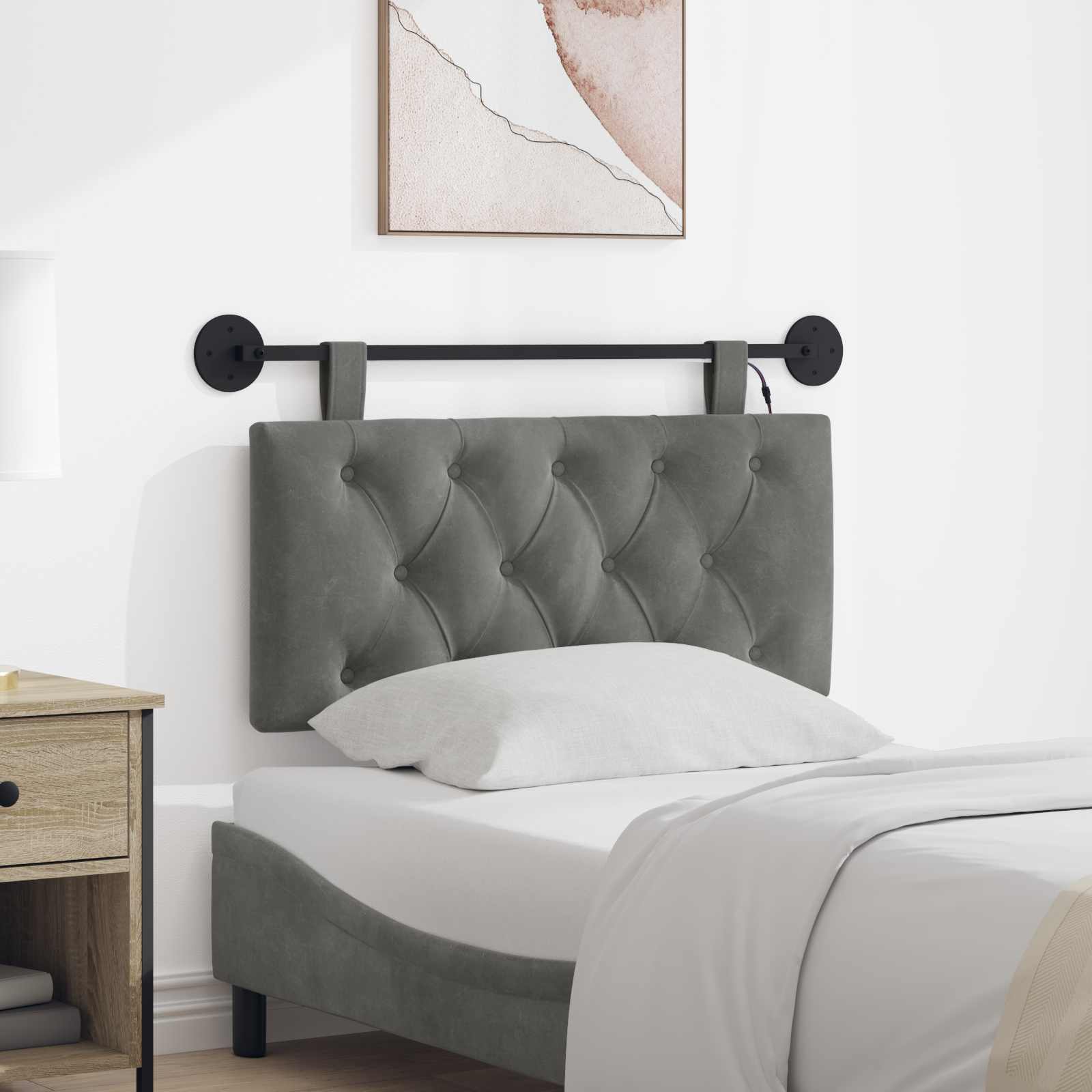 Tête de lit suspendue Avec lumière LED Gris foncé Velours - XIOS
