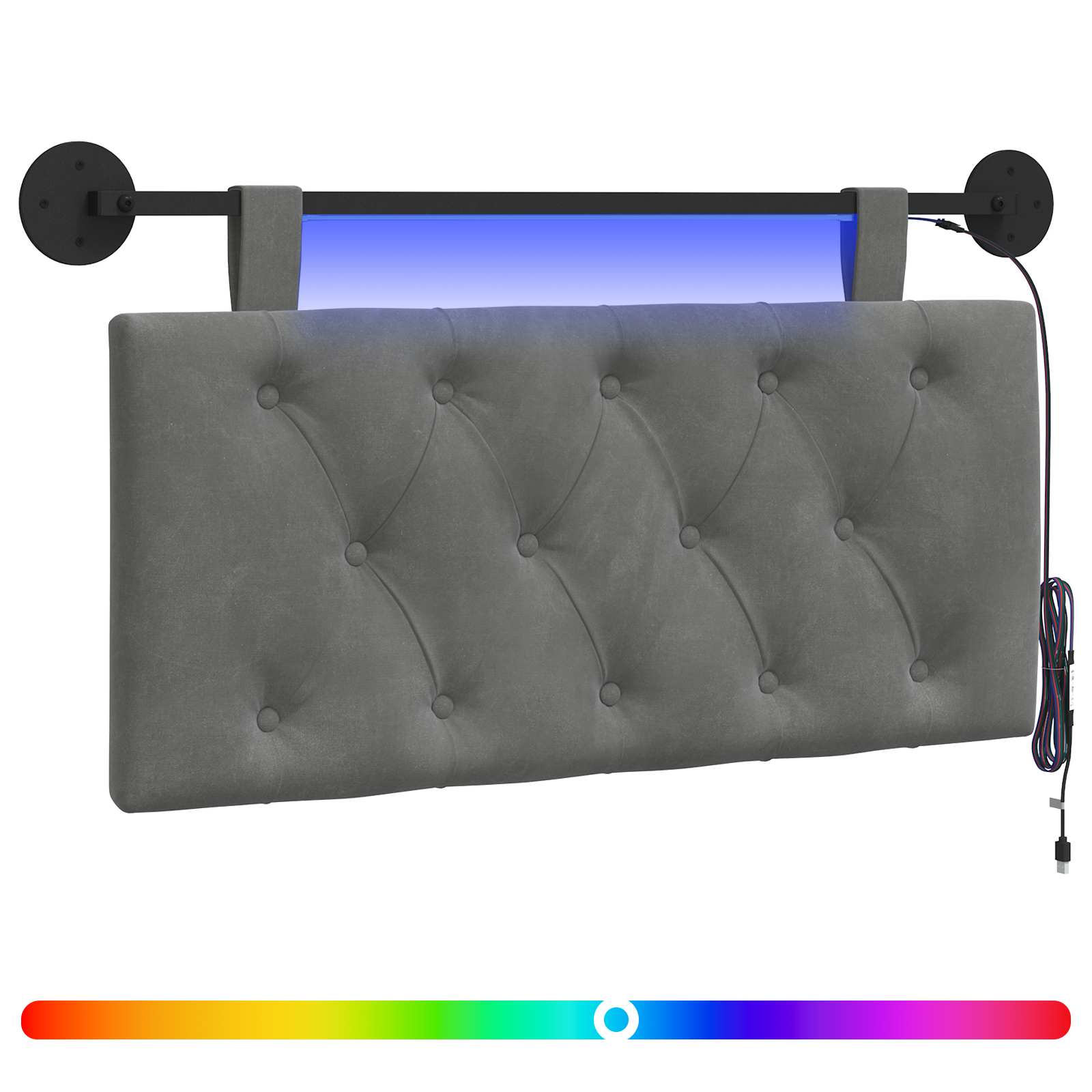 Tête de lit suspendue Avec lumière LED Gris foncé Velours - XIOS