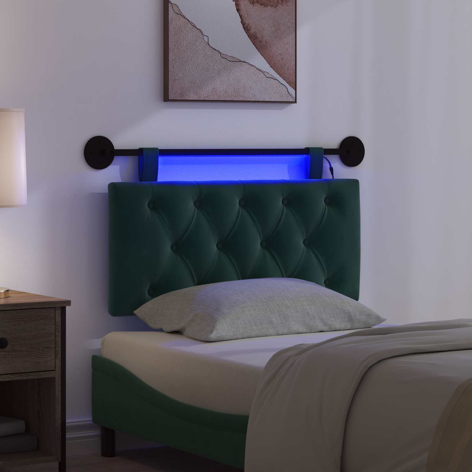 Tête de lit suspendue Avec lumière LED Vert foncé Velours - XIOS