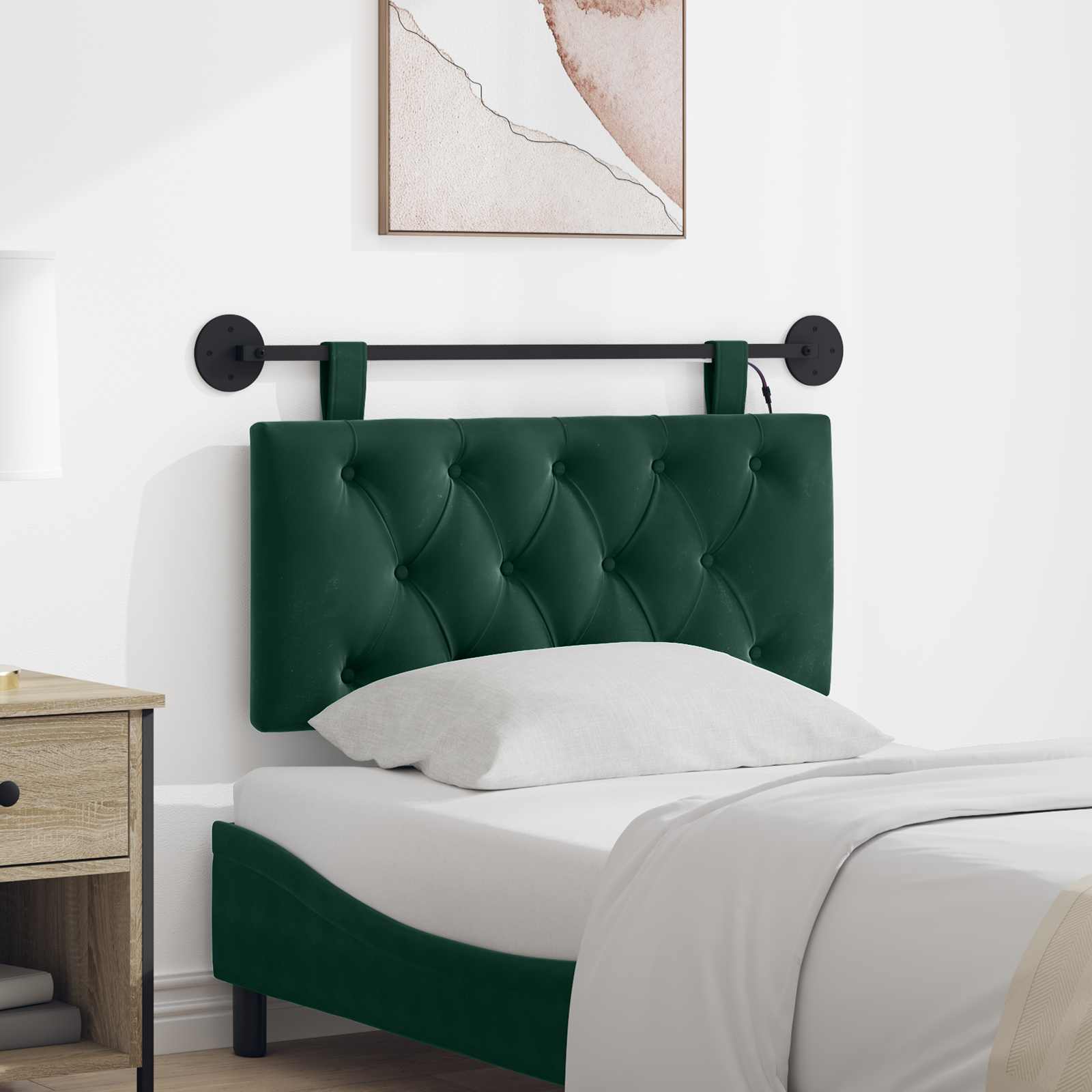 Tête de lit suspendue Avec lumière LED Vert foncé Velours - XIOS