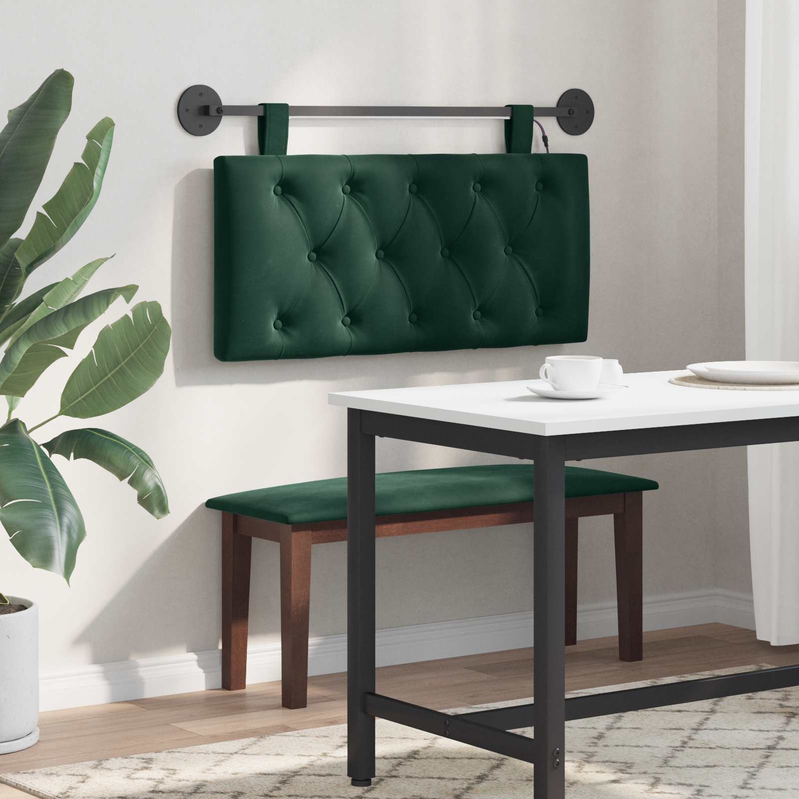 Tête de lit suspendue Avec lumière LED Vert foncé Velours - XIOS
