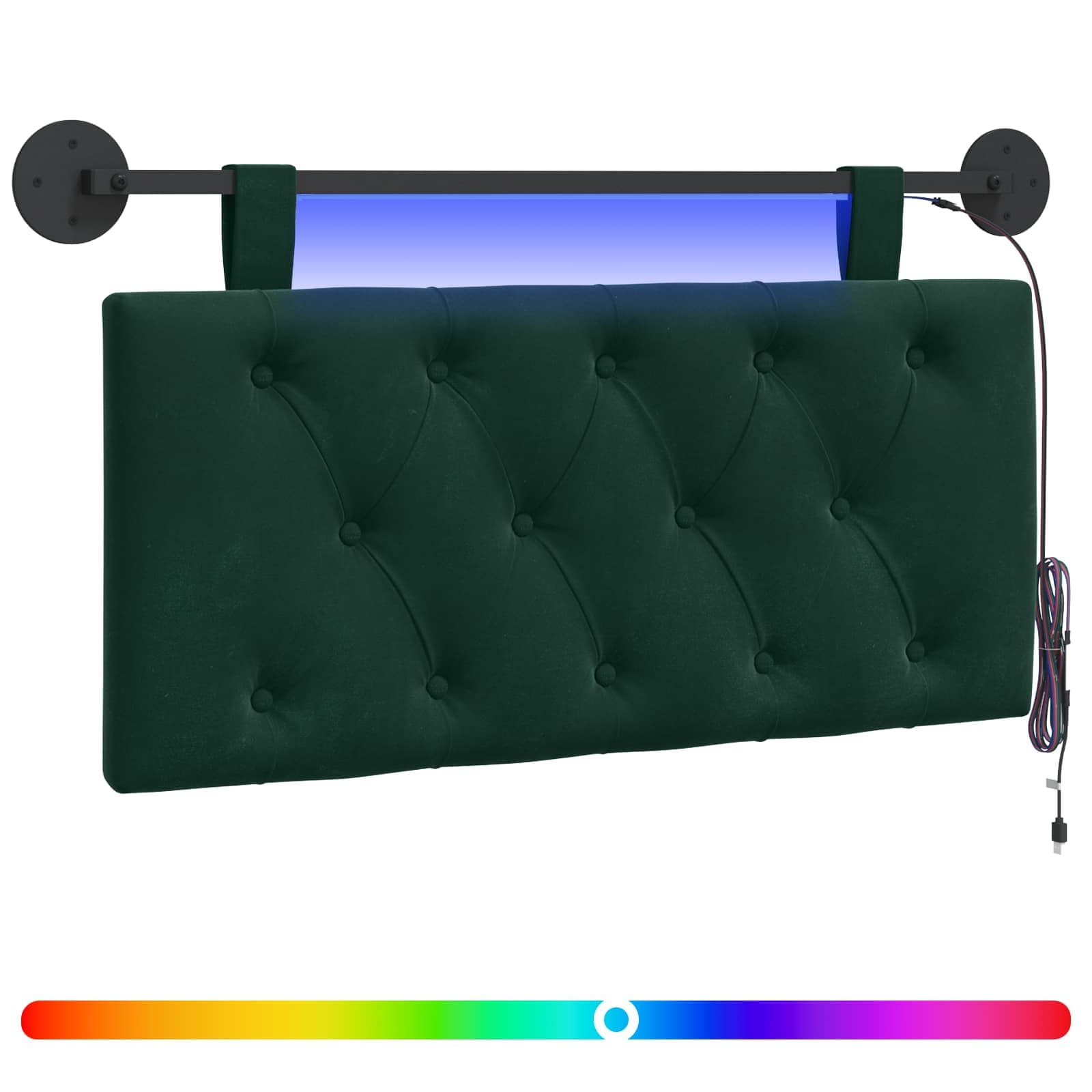 Tête de lit suspendue Avec lumière LED Vert foncé Velours - XIOS