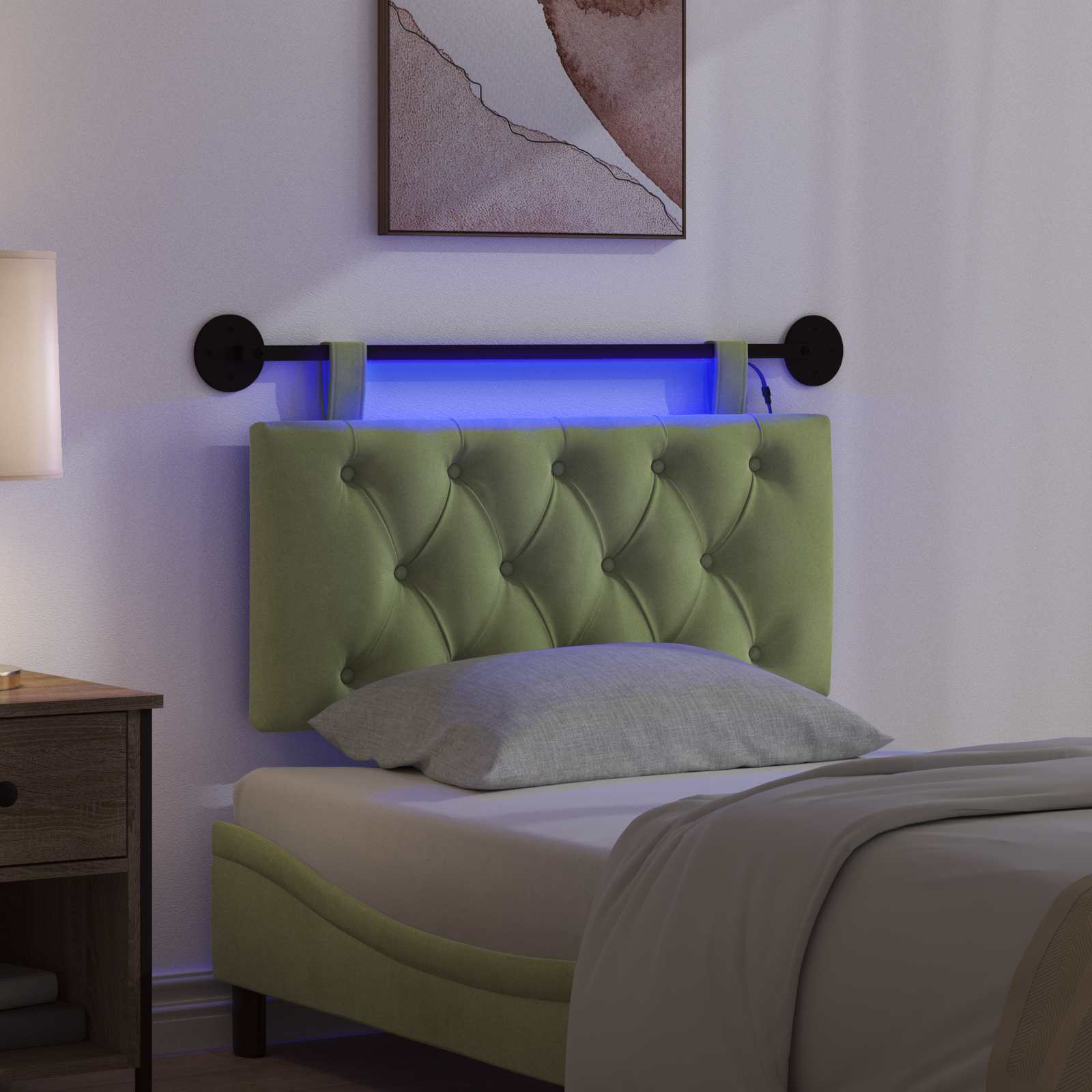 Tête de lit suspendue Avec lumière LED Vert clair Velours - XIOS