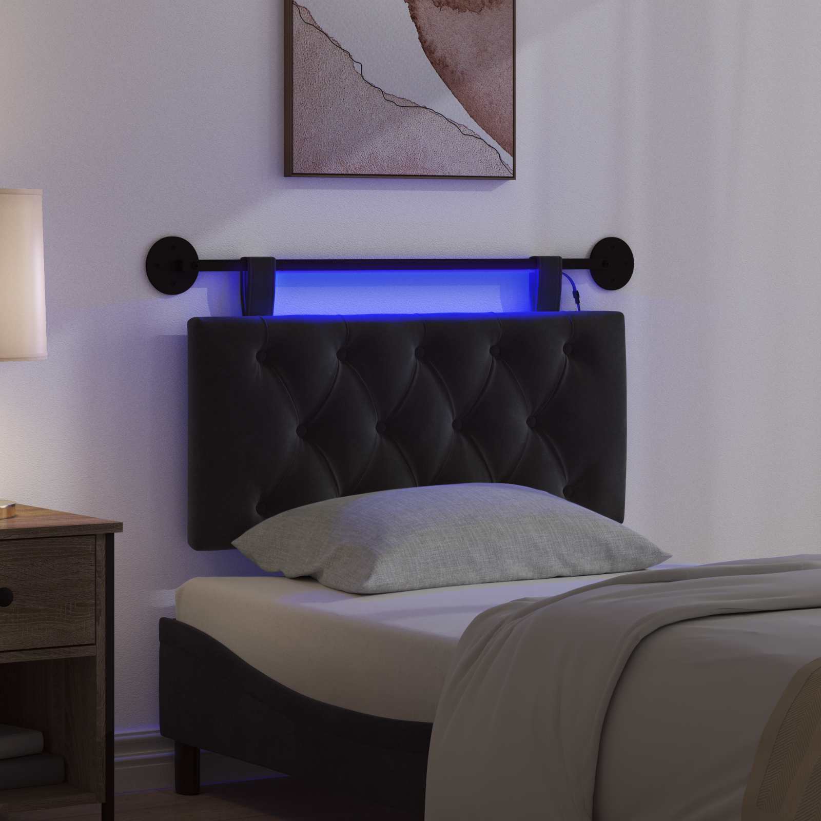 Tête de lit suspendue Avec lumière LED Noir Velours - XIOS