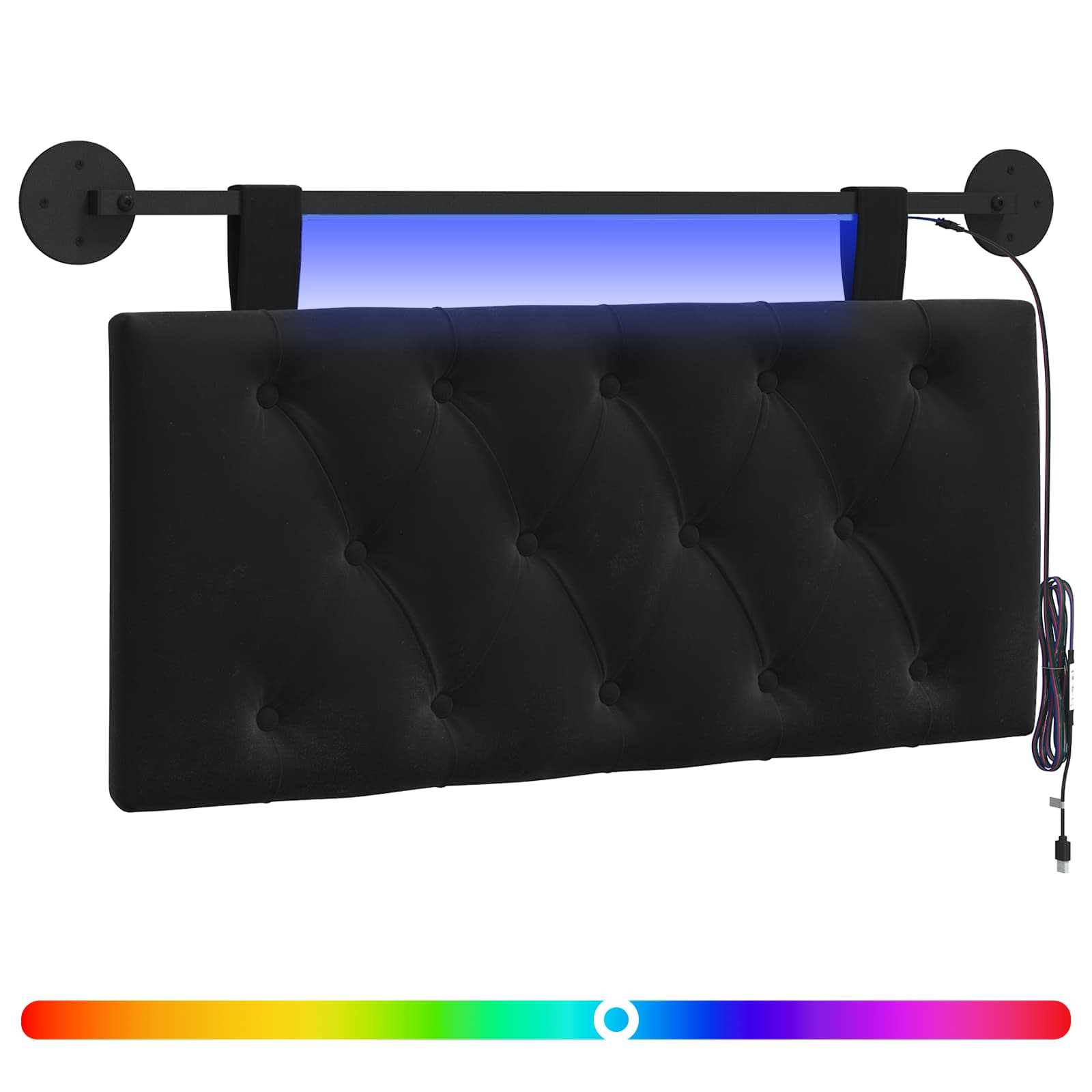 Tête de lit suspendue Avec lumière LED Noir Velours - XIOS