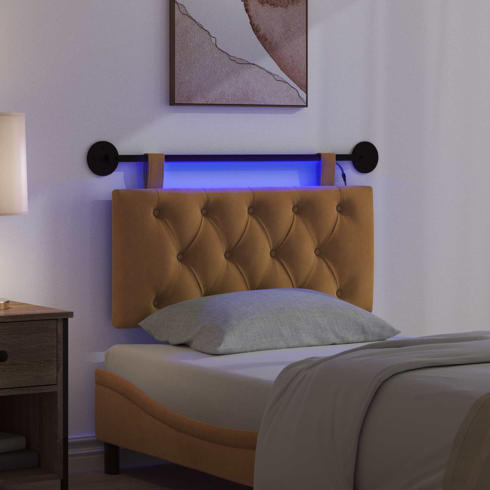 Tête de lit suspendue Avec lumière LED Marron Velours - XIOS