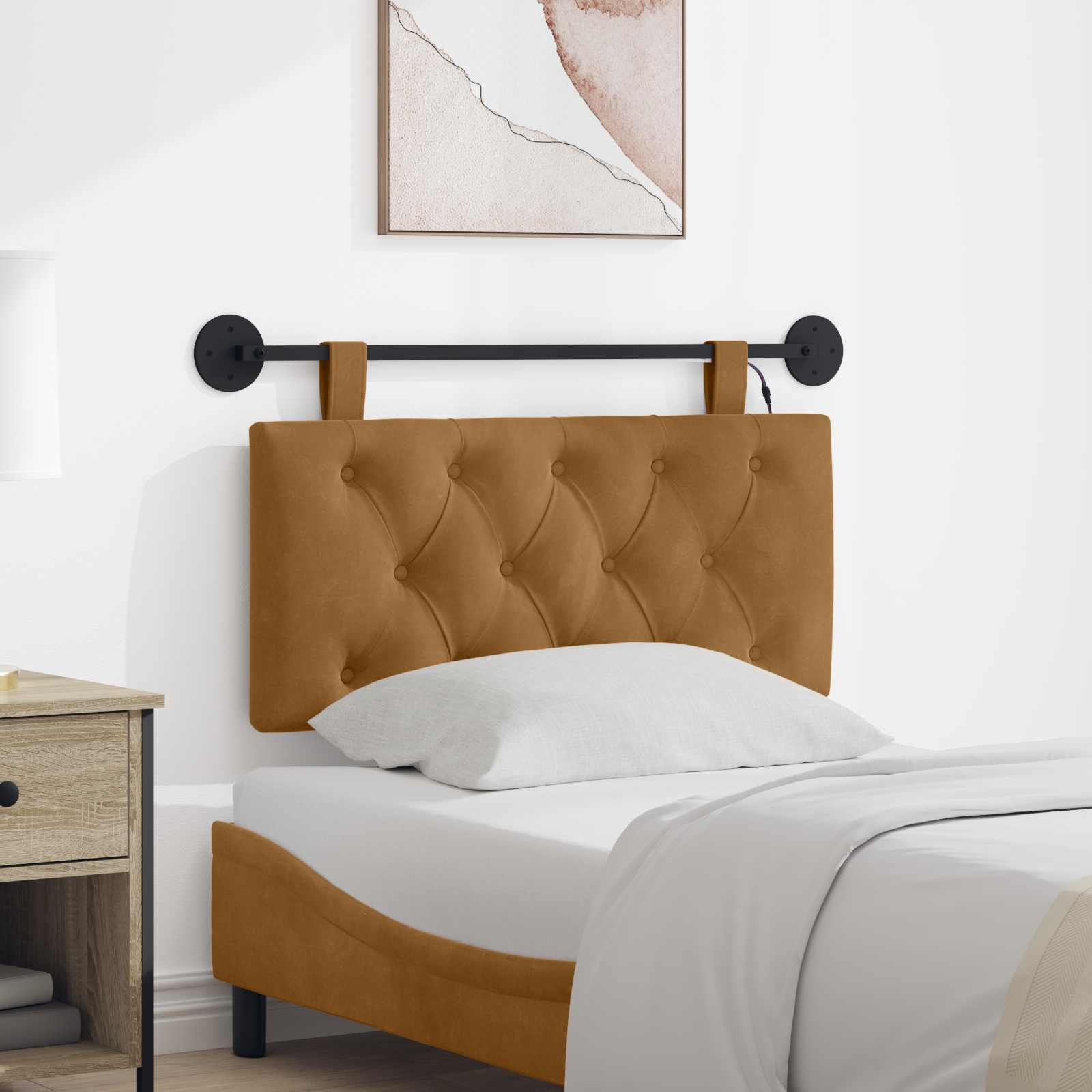 Tête de lit suspendue Avec lumière LED Marron Velours - XIOS